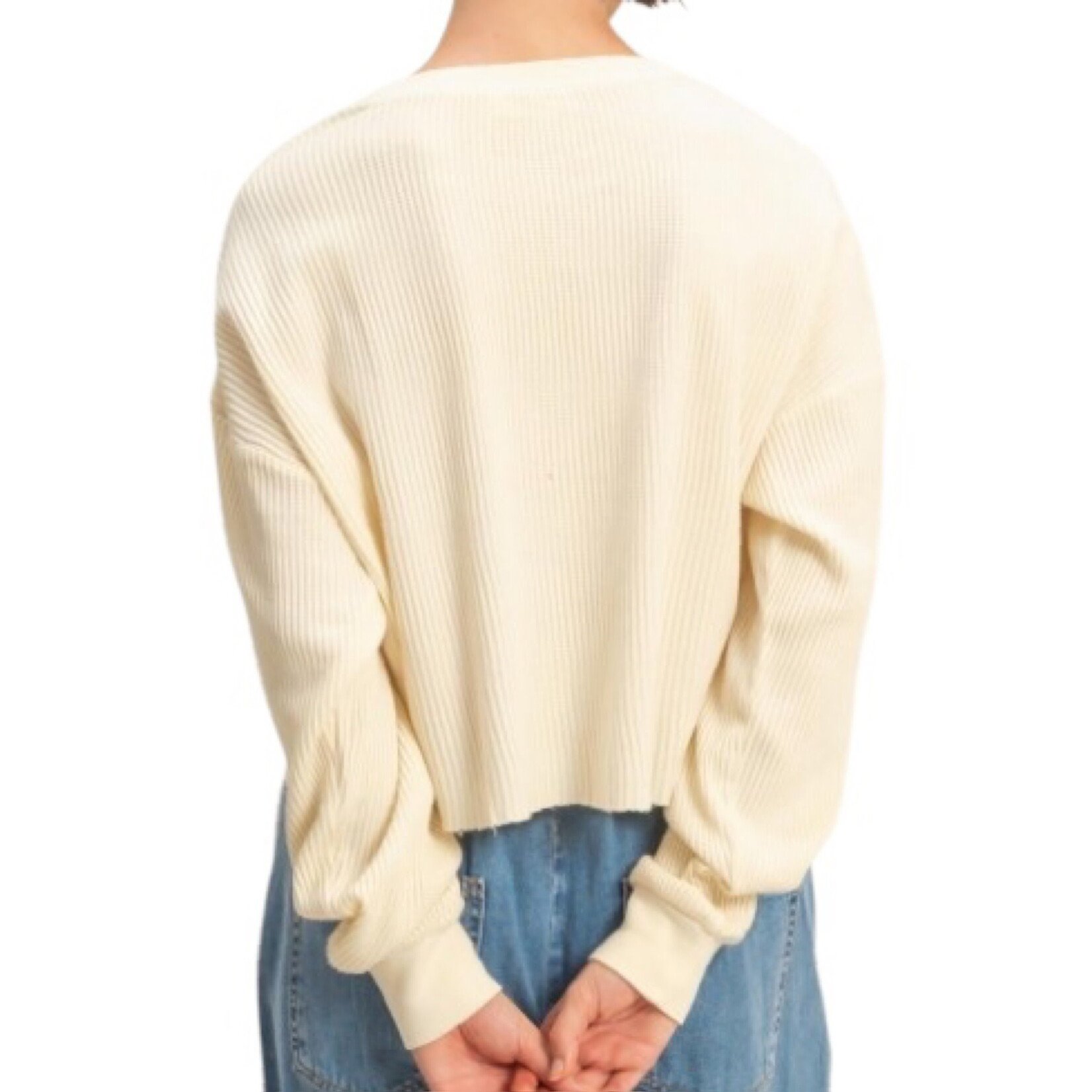 Cream Mineral Washed Waffle Knit Top