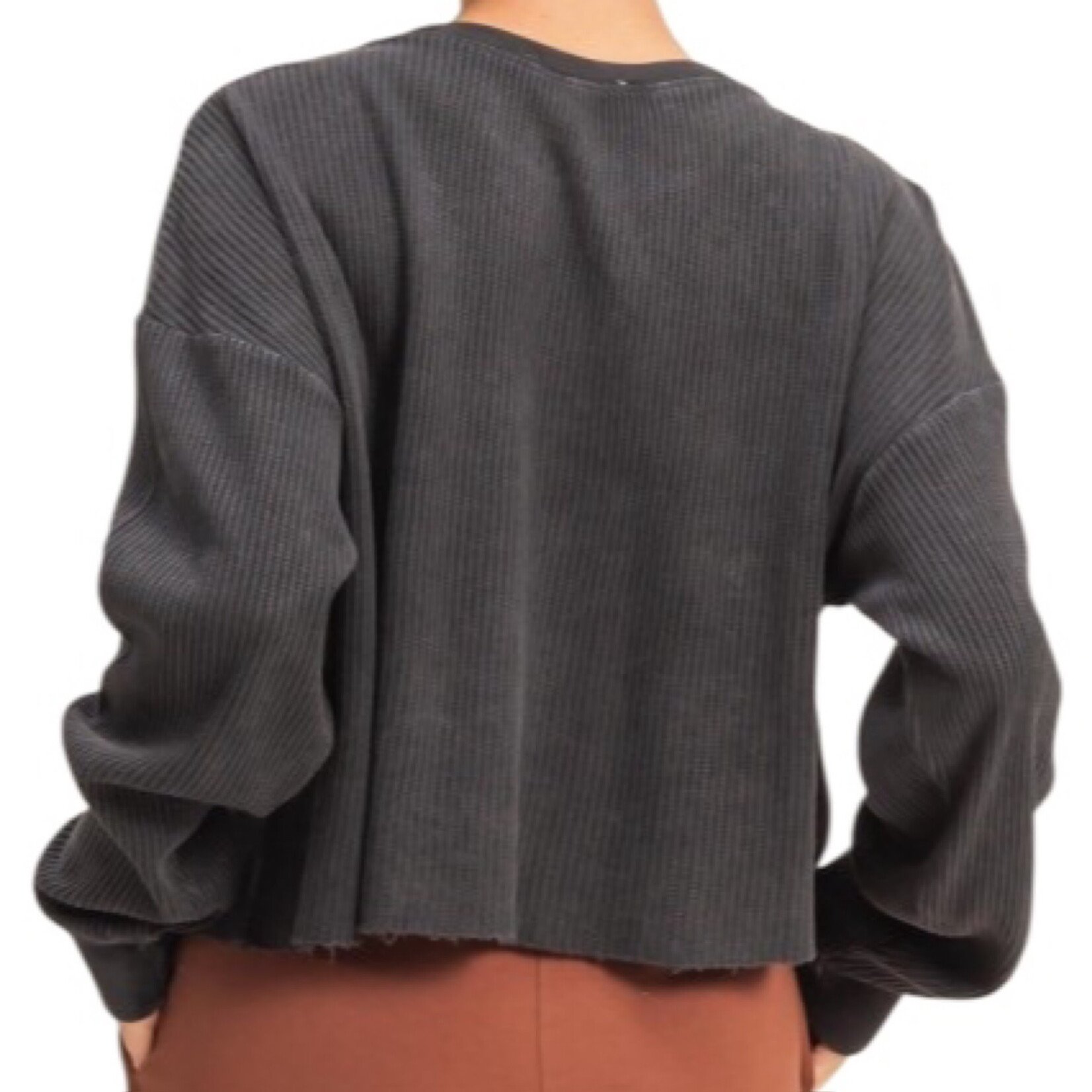 Black Mineral Washed Waffle Knit Top