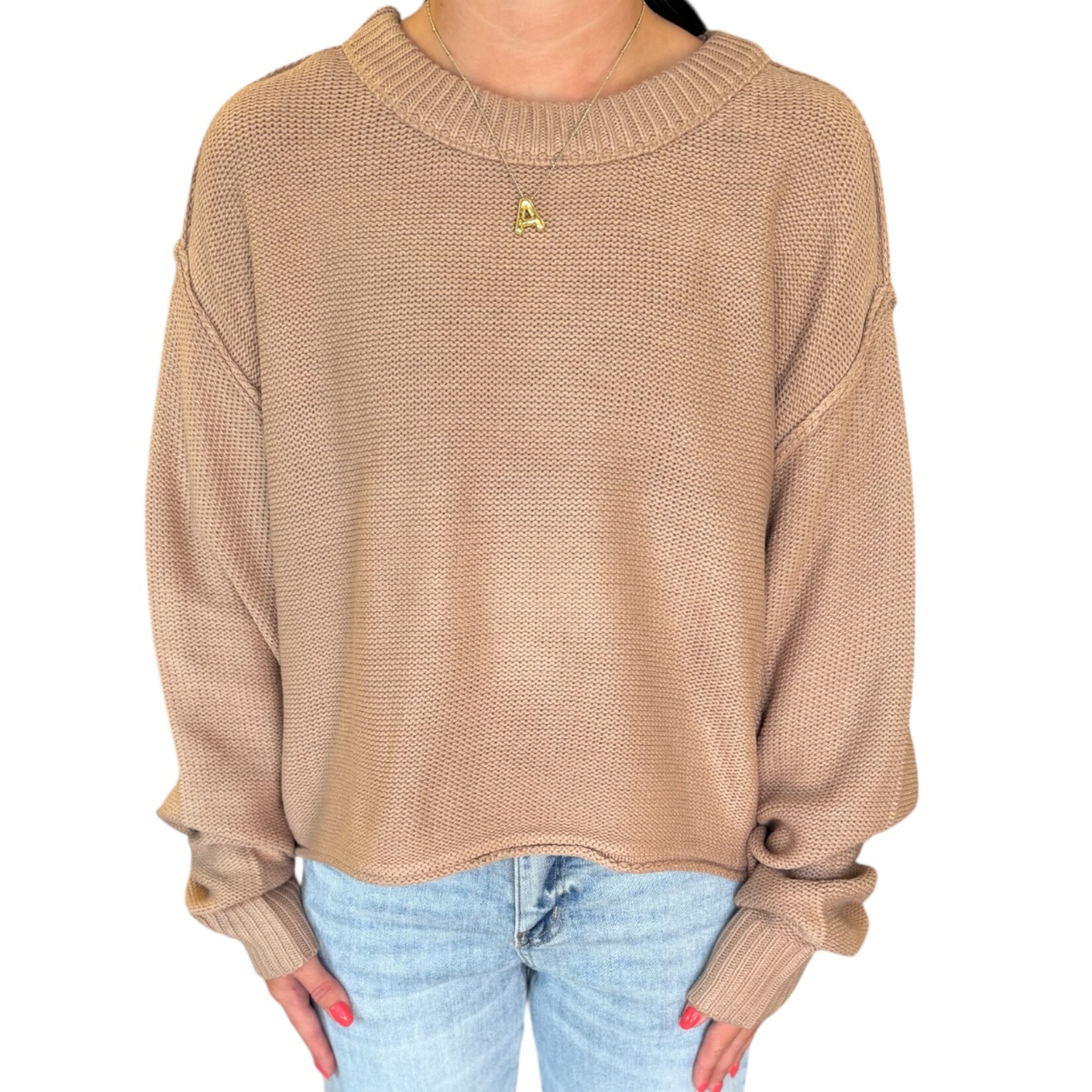 Dark Taupe Cropped Oversized Sweater