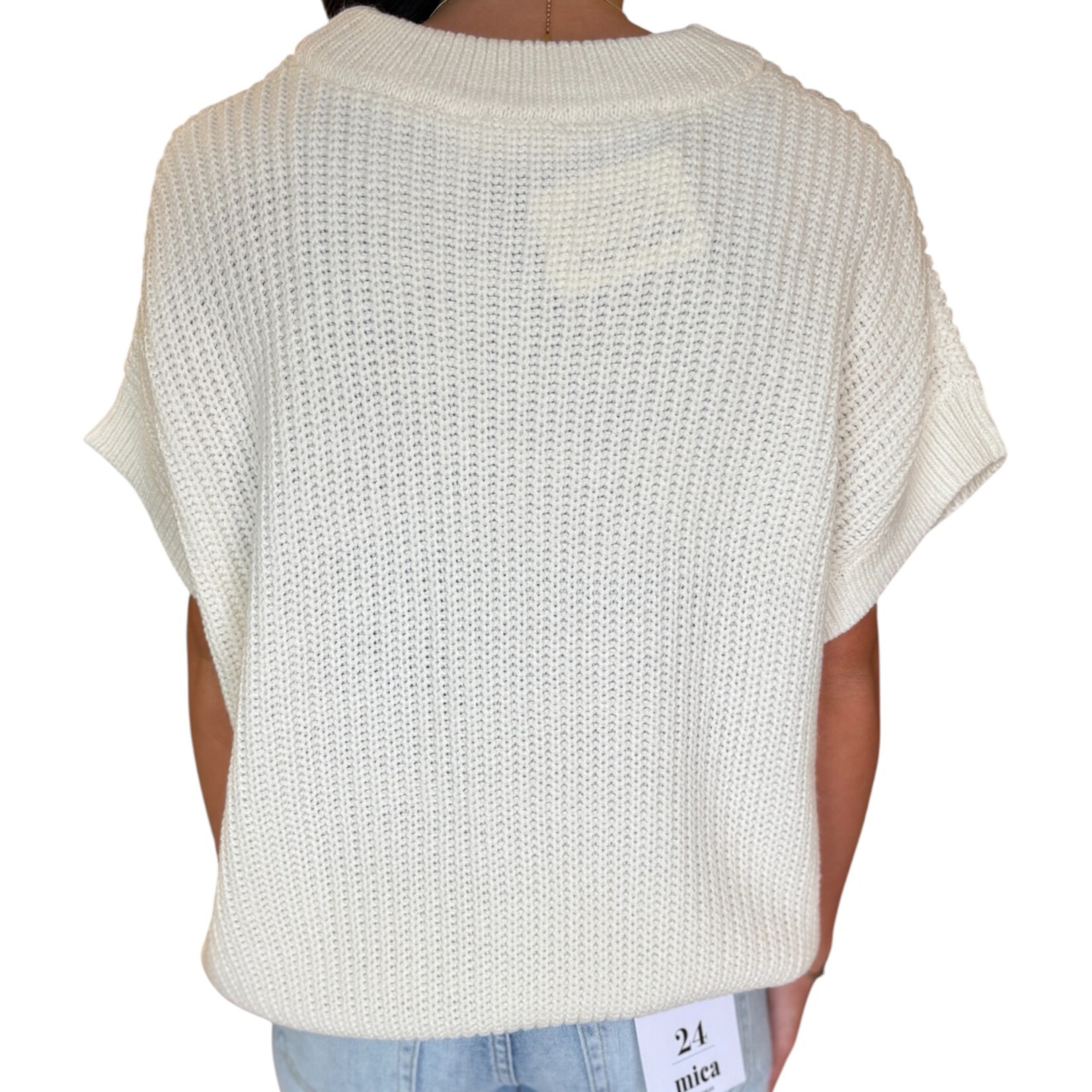 Whip Cream Short Sleeve Oversized Casual Sweater Top