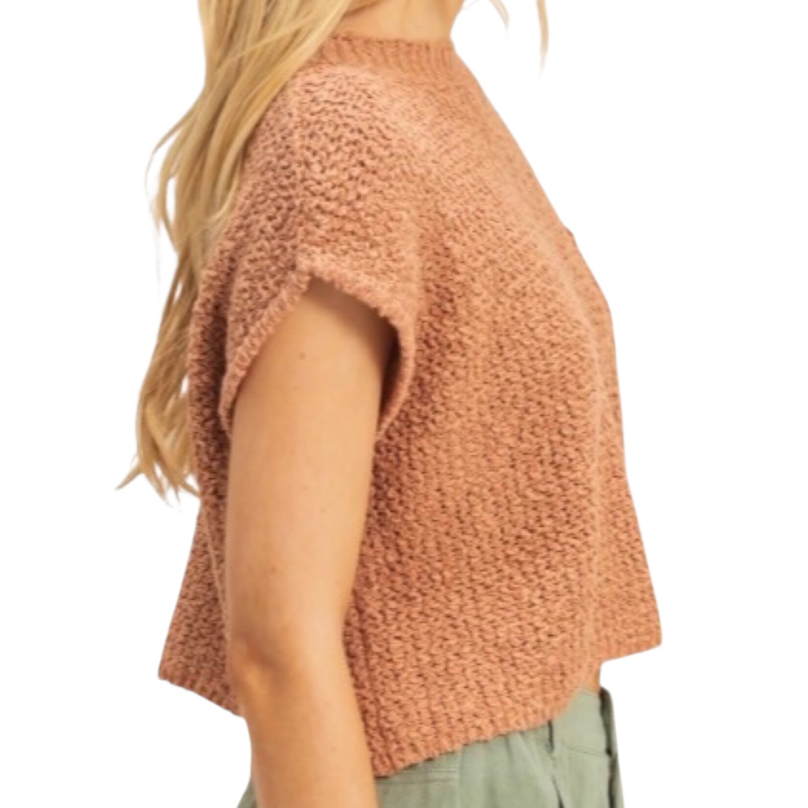 L. Brown Knitted Sweater Top with Pocket Detail