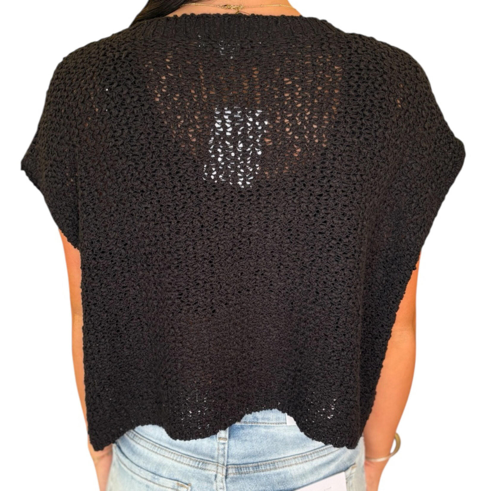 Black Knitted Sweater Top with Pocket Detail