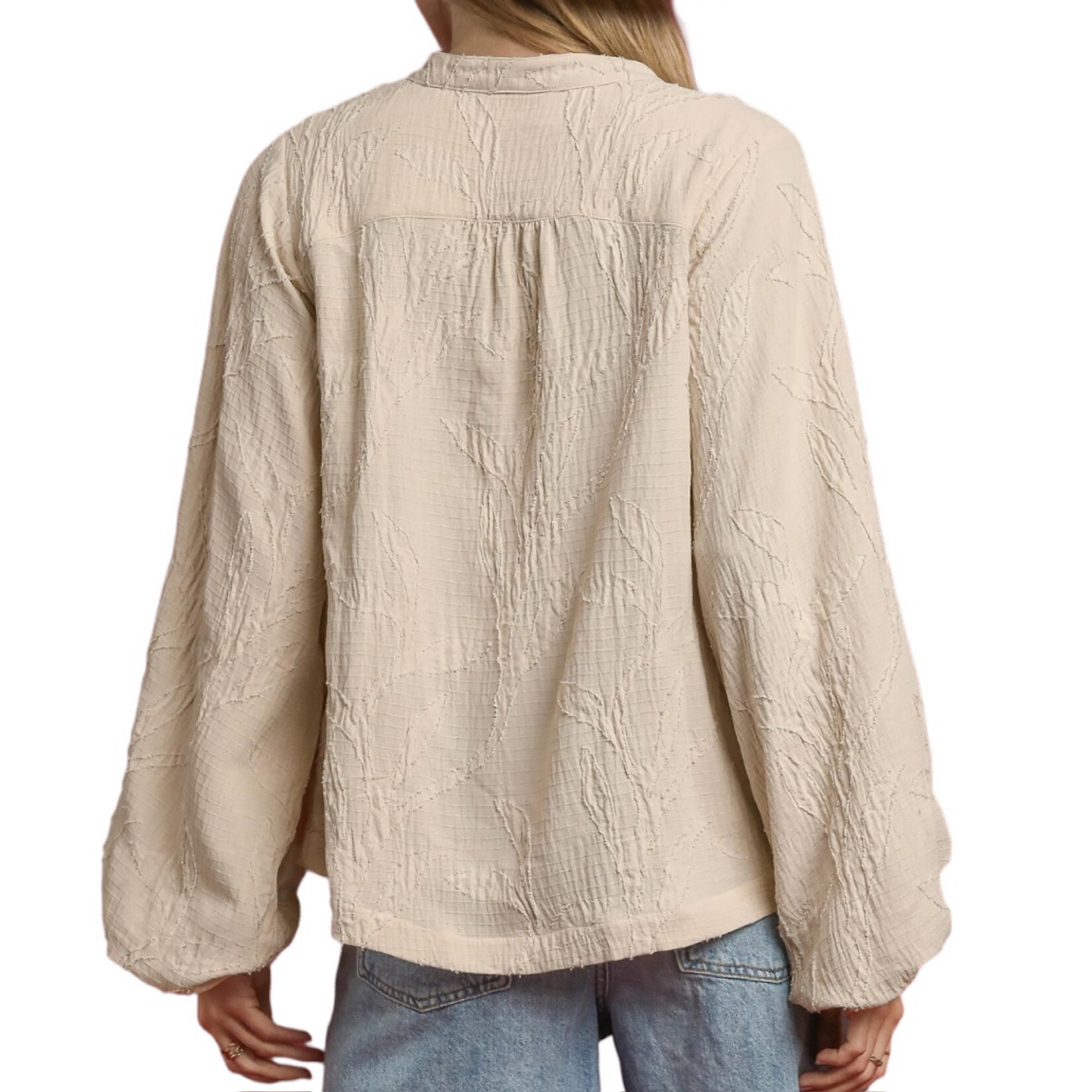 Champagne Textured Jacquard V-Neck Top