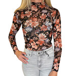 Black Multi Floral Mock Neck Sheer Knit Top