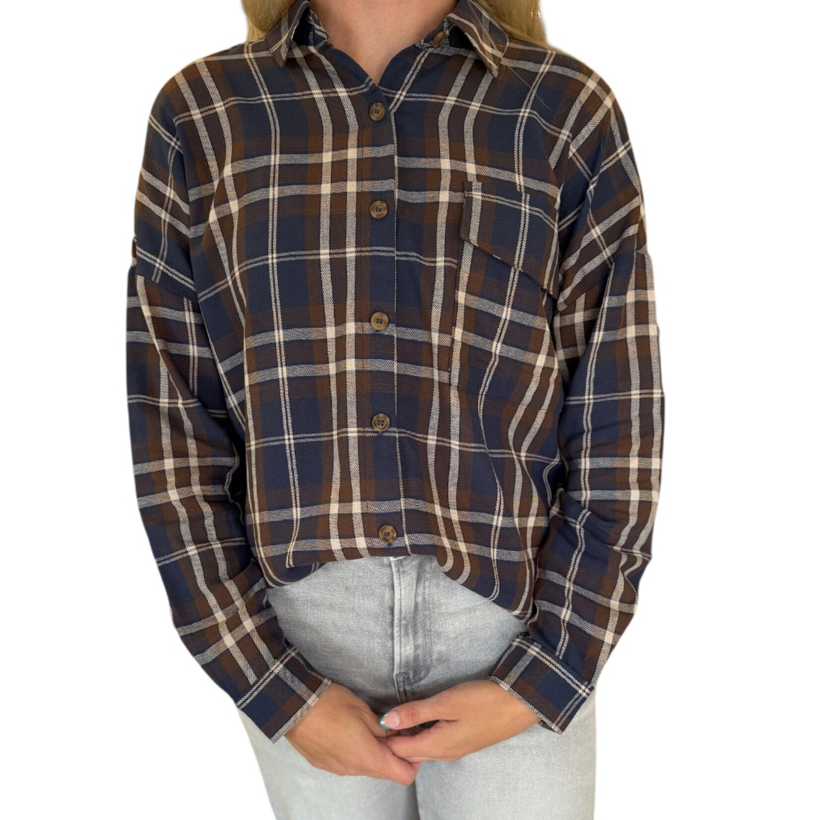 Navy Multi Button Down Flannel