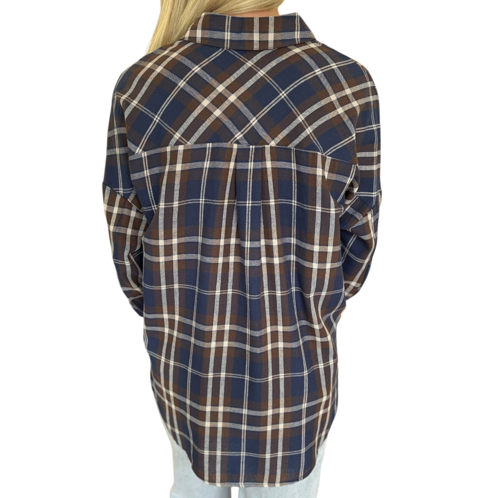 Navy Multi Button Down Flannel