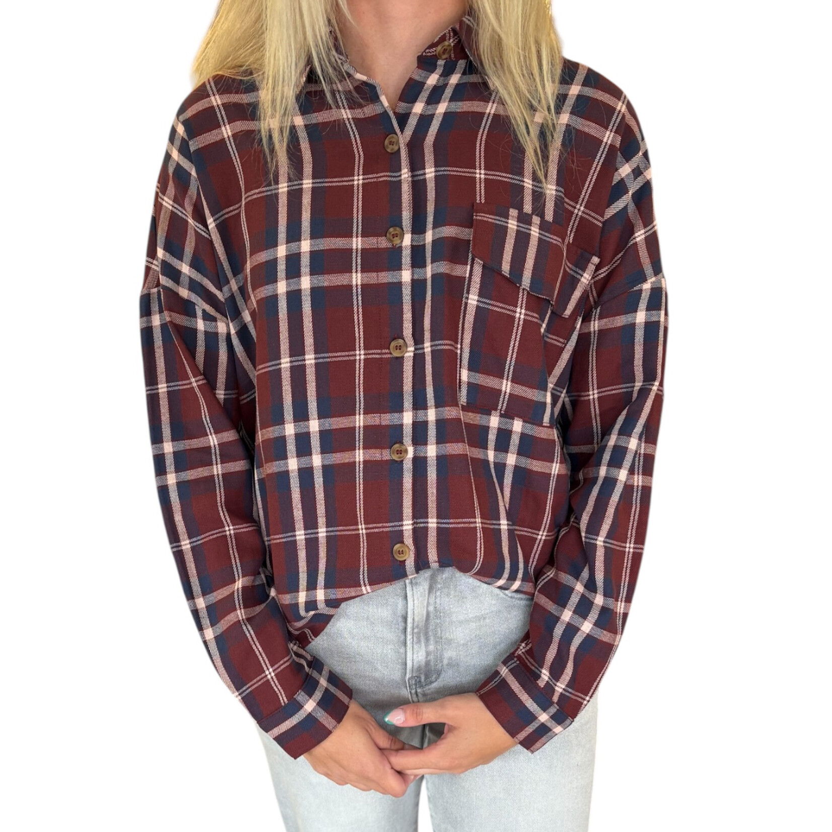 Burgundy Multi Button Down Flannel