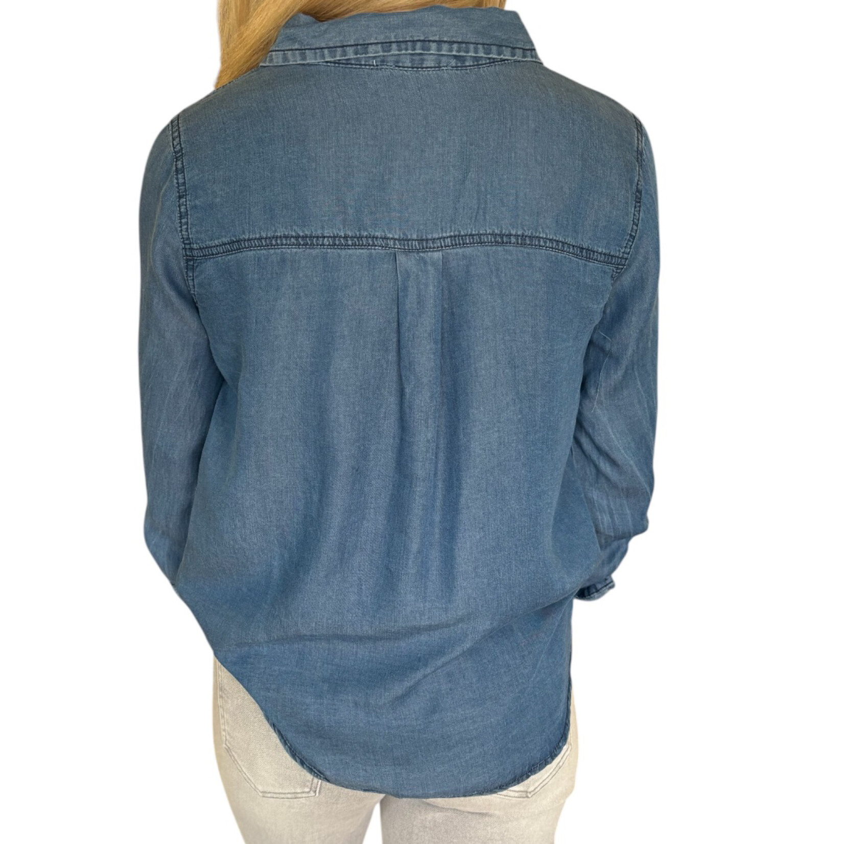 Chambray Button Up Top with Roll Tab Sleeves