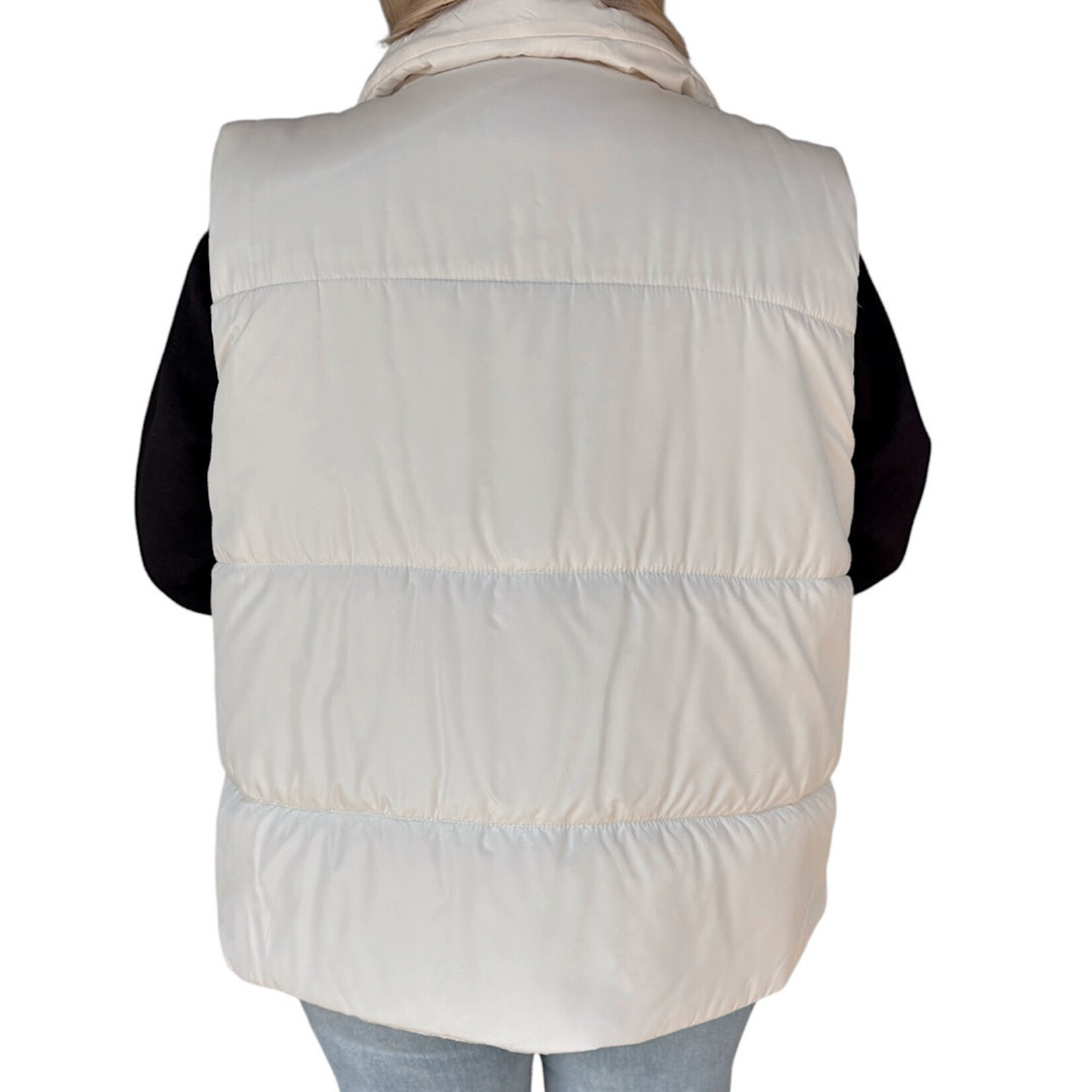 Plus Ivory Solid Zip Up Puffer Vest