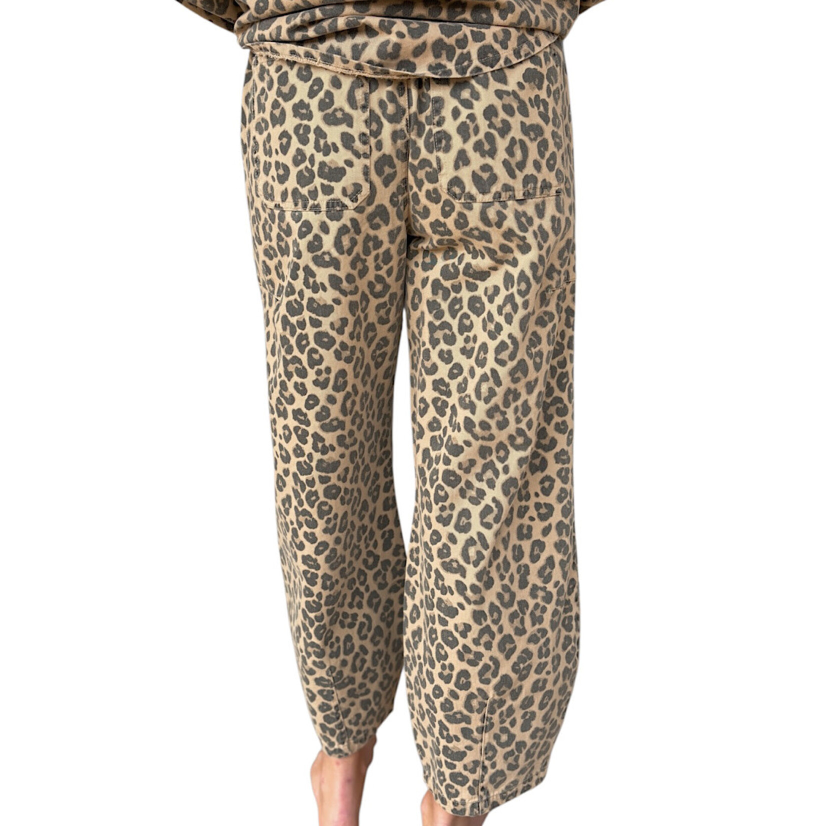 Brown Leopard Print Drawstring Parachute Pants