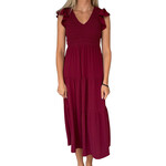 Burgundy Flutter Sleeve Maxi Dress