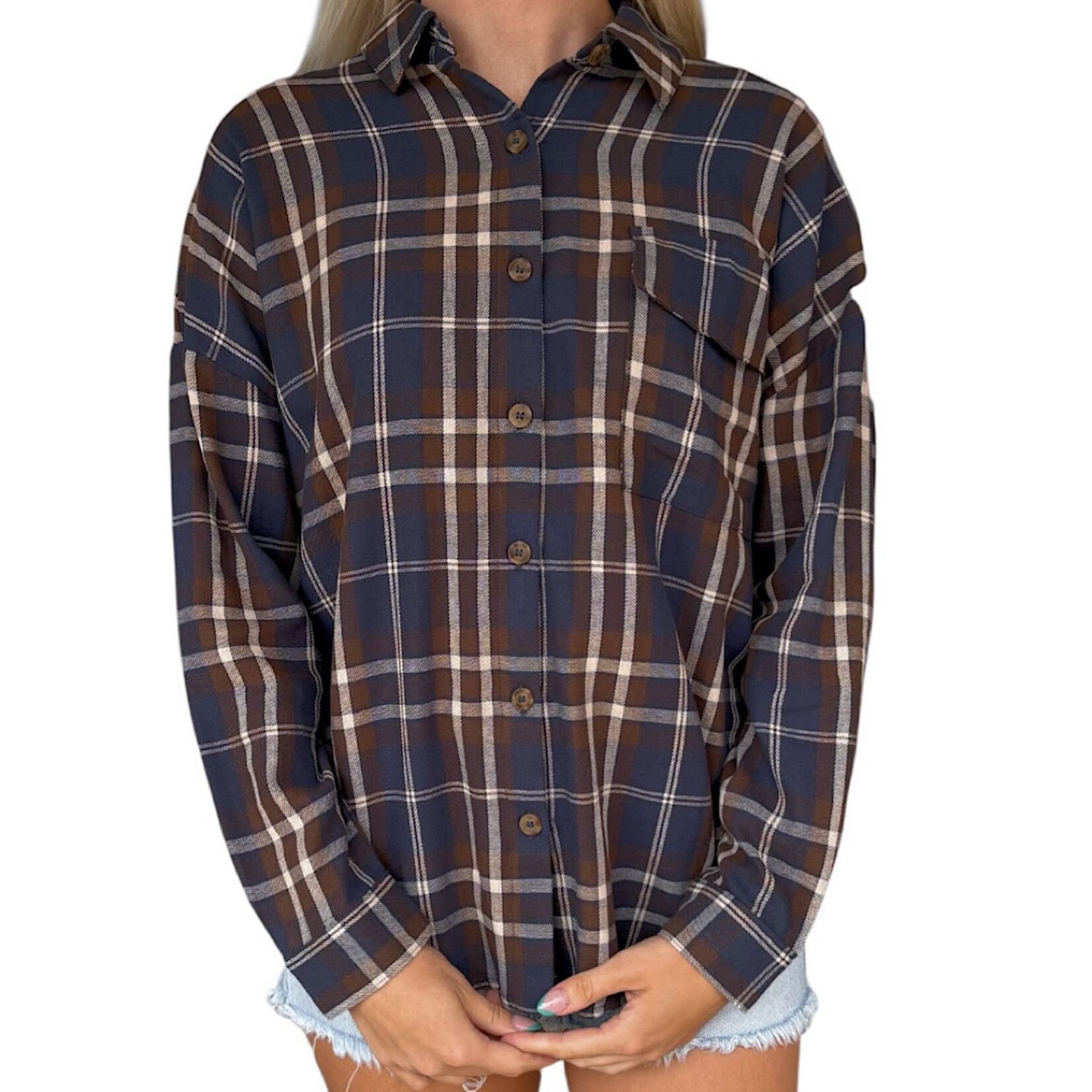 Navy Multi Button Down Flannel