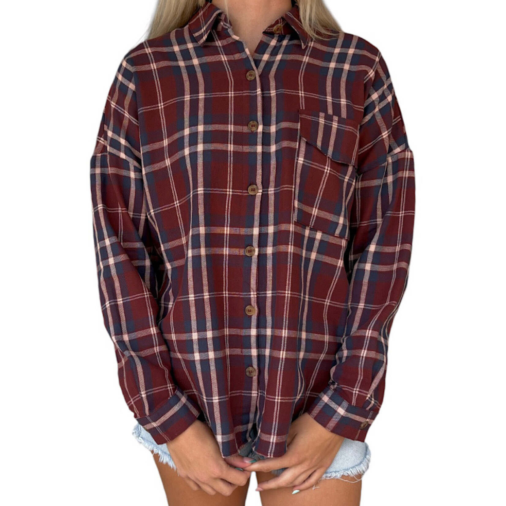 Burgundy Multi Button Down Flannel