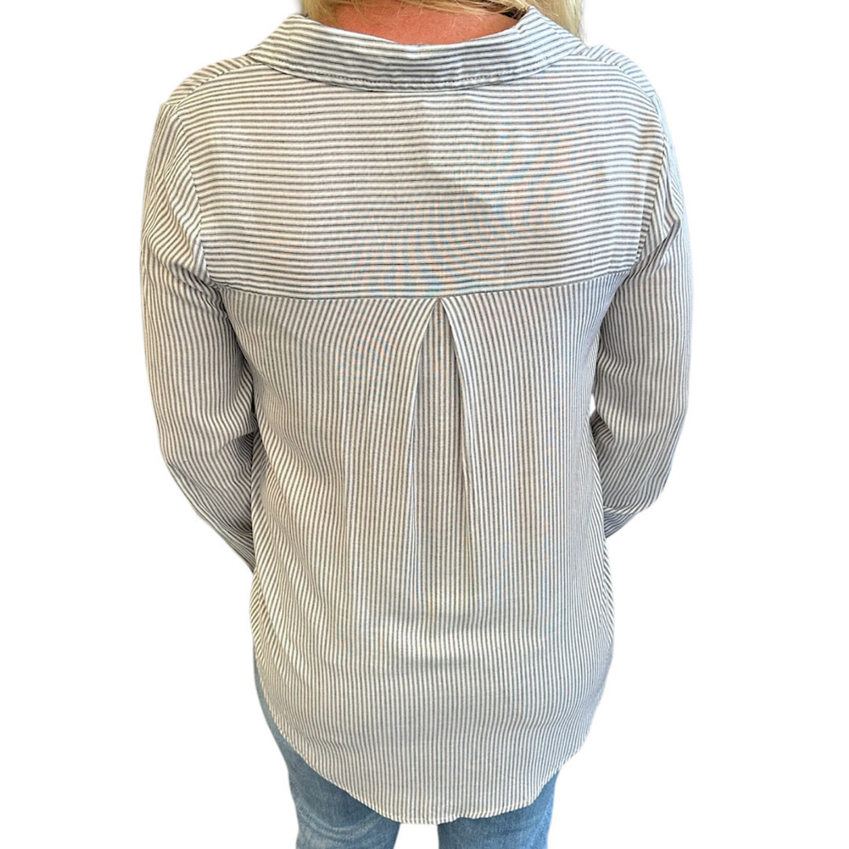 Black Striped Collared Button Down with Pockets