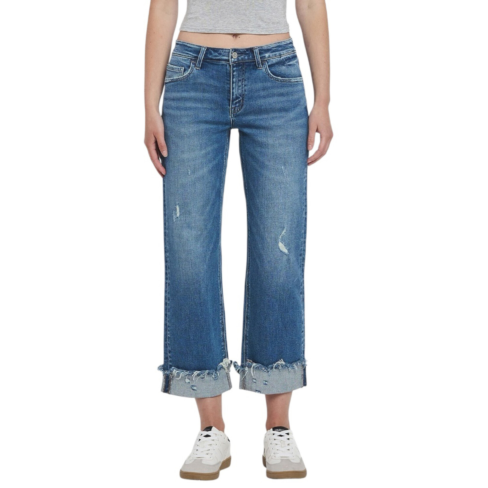 F5861 Medium Wash Mid Rise Cuffed Slim Wide