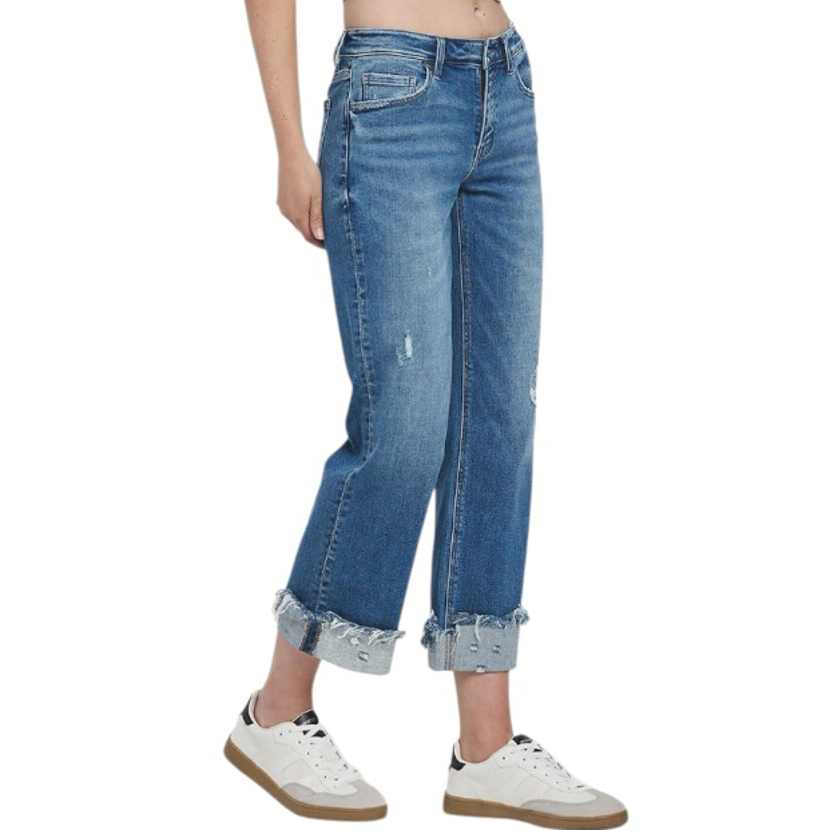 F5861 Medium Wash Mid Rise Cuffed Slim Wide