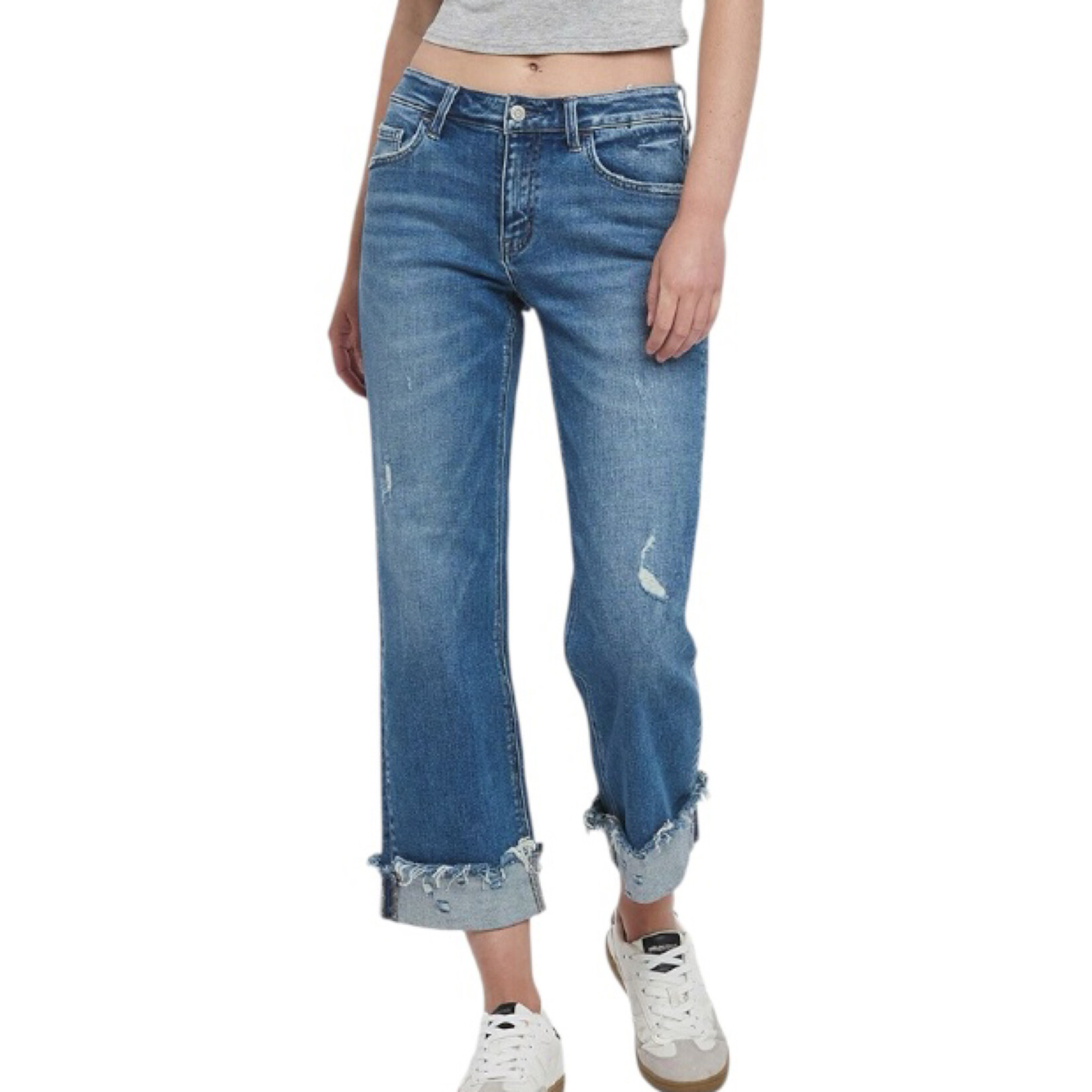 F5861 Medium Wash Mid Rise Cuffed Slim Wide