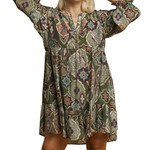 Olive Mix Boho Medallion Print Tiered Dress