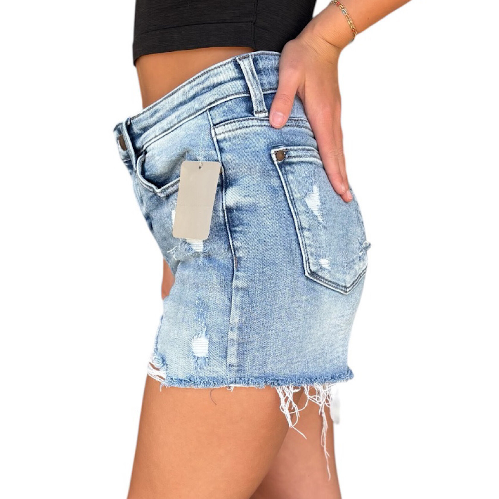 Judy Blue Judy Blue JB150074MD Medium Wash Distressed Denim Shorts Size Small-RF