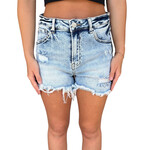 Risen RDS6019 Light Wash Distressed Denim Shorts Size Medium-RF