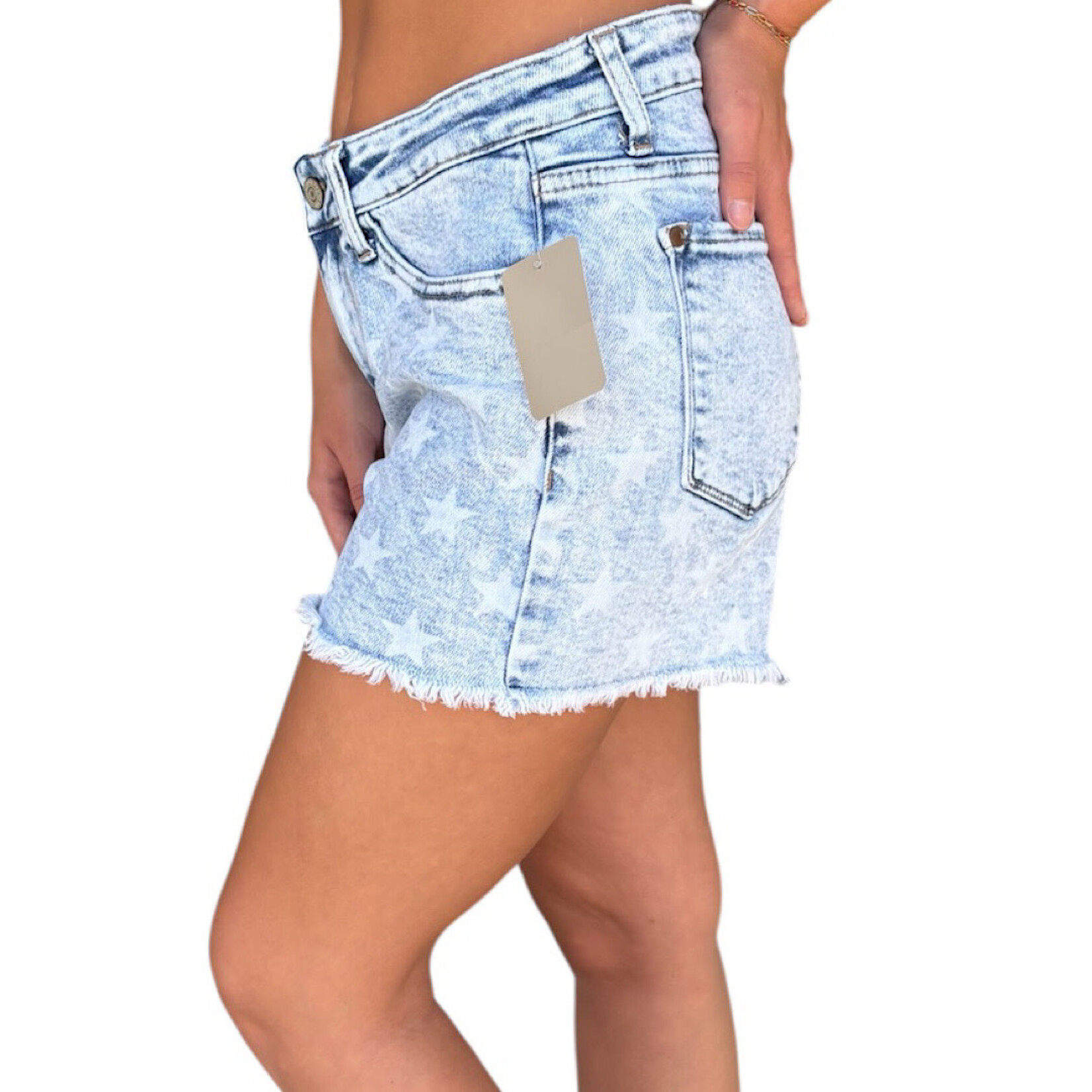 Judy Blue Judy Blue JB150100 Light Wash Star Print Denim Shorts Size Medium-RF