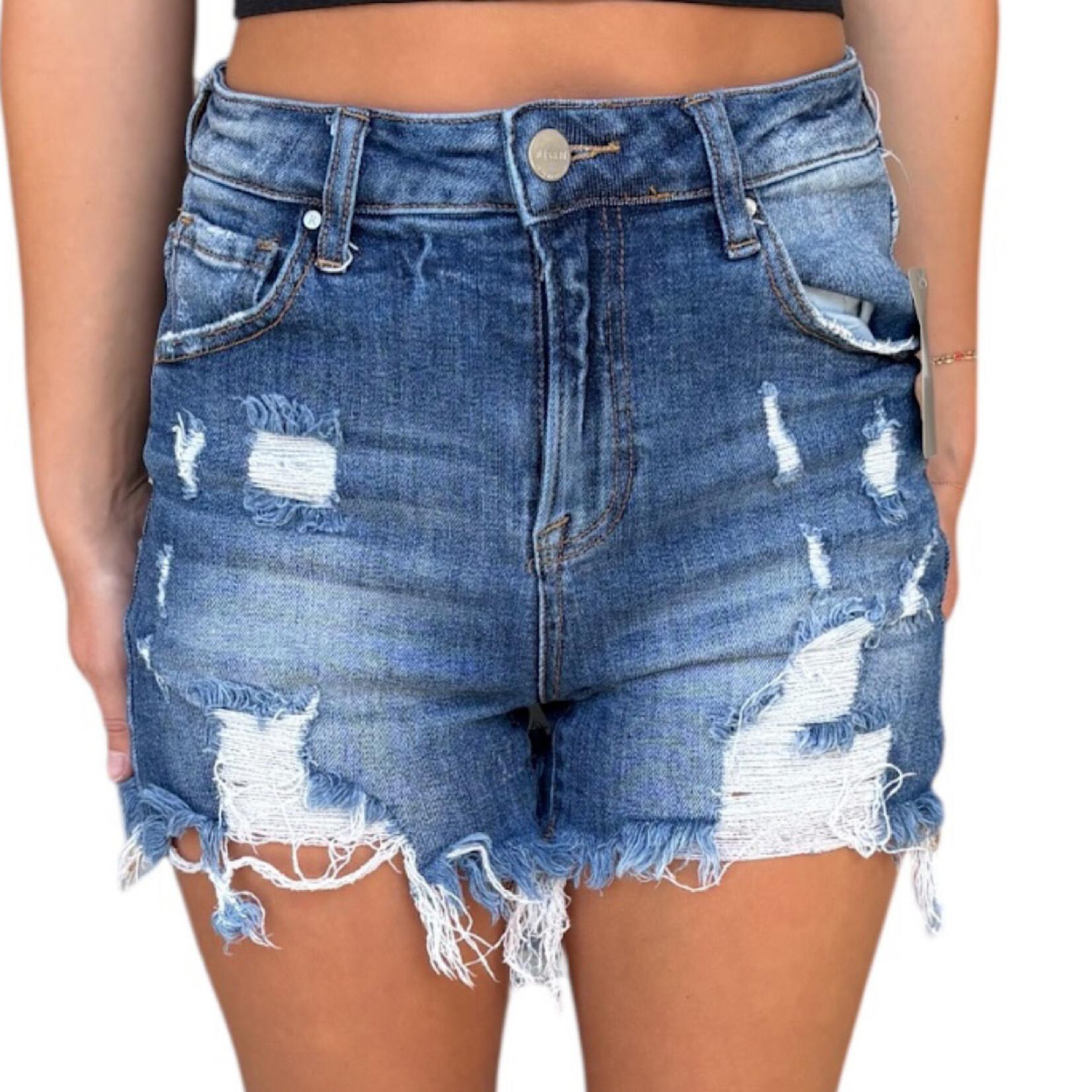 Risen RDS6032 Dark Wash Distressed Denim Shorts Size Small-RF