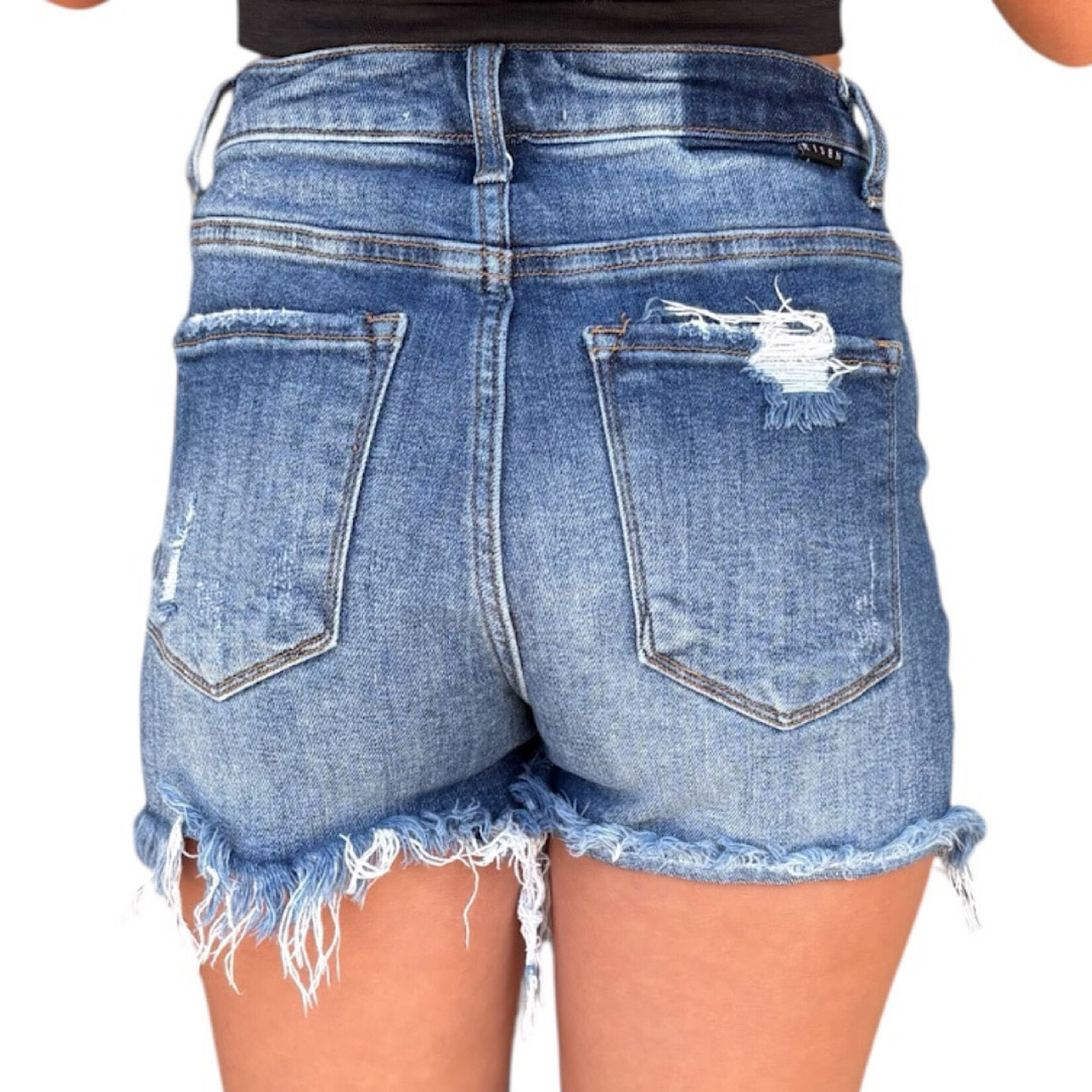 Risen RDS6032 Dark Wash Distressed Denim Shorts Size Small-RF