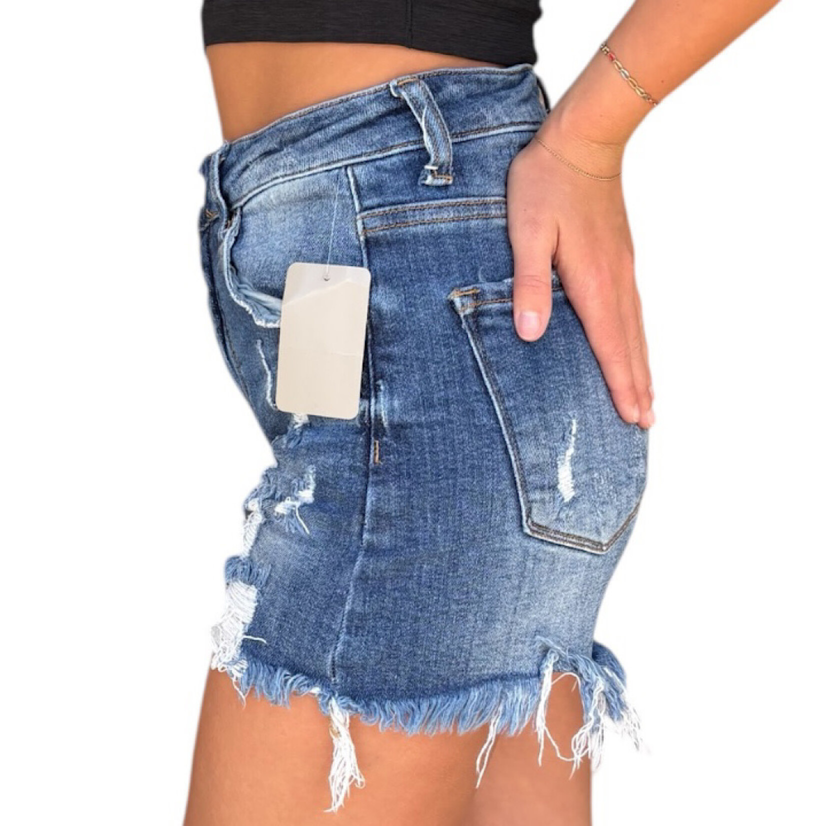 Risen RDS6032 Dark Wash Distressed Denim Shorts Size Small-RF