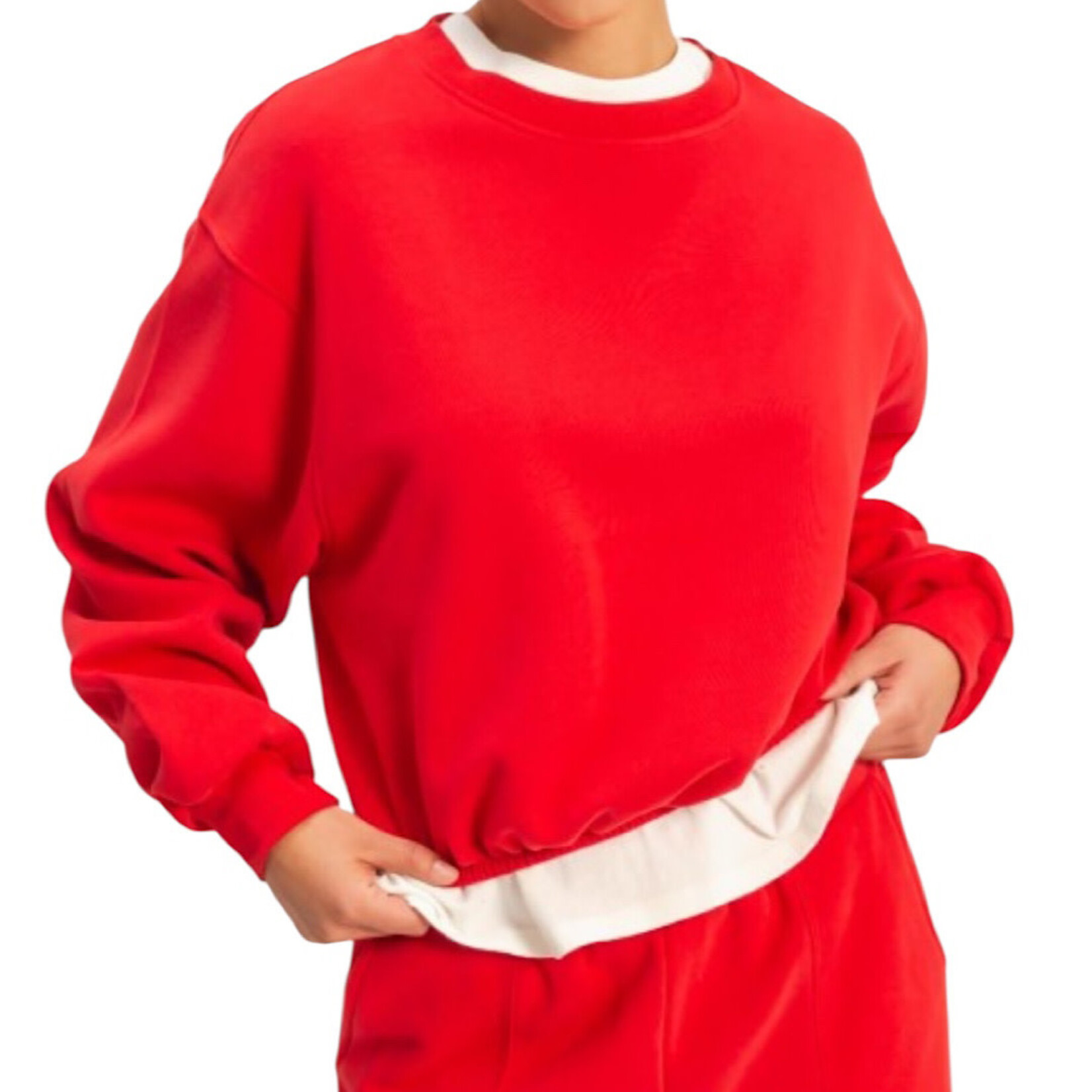 Red Cropped Sweatshirt with Elastic Hem
