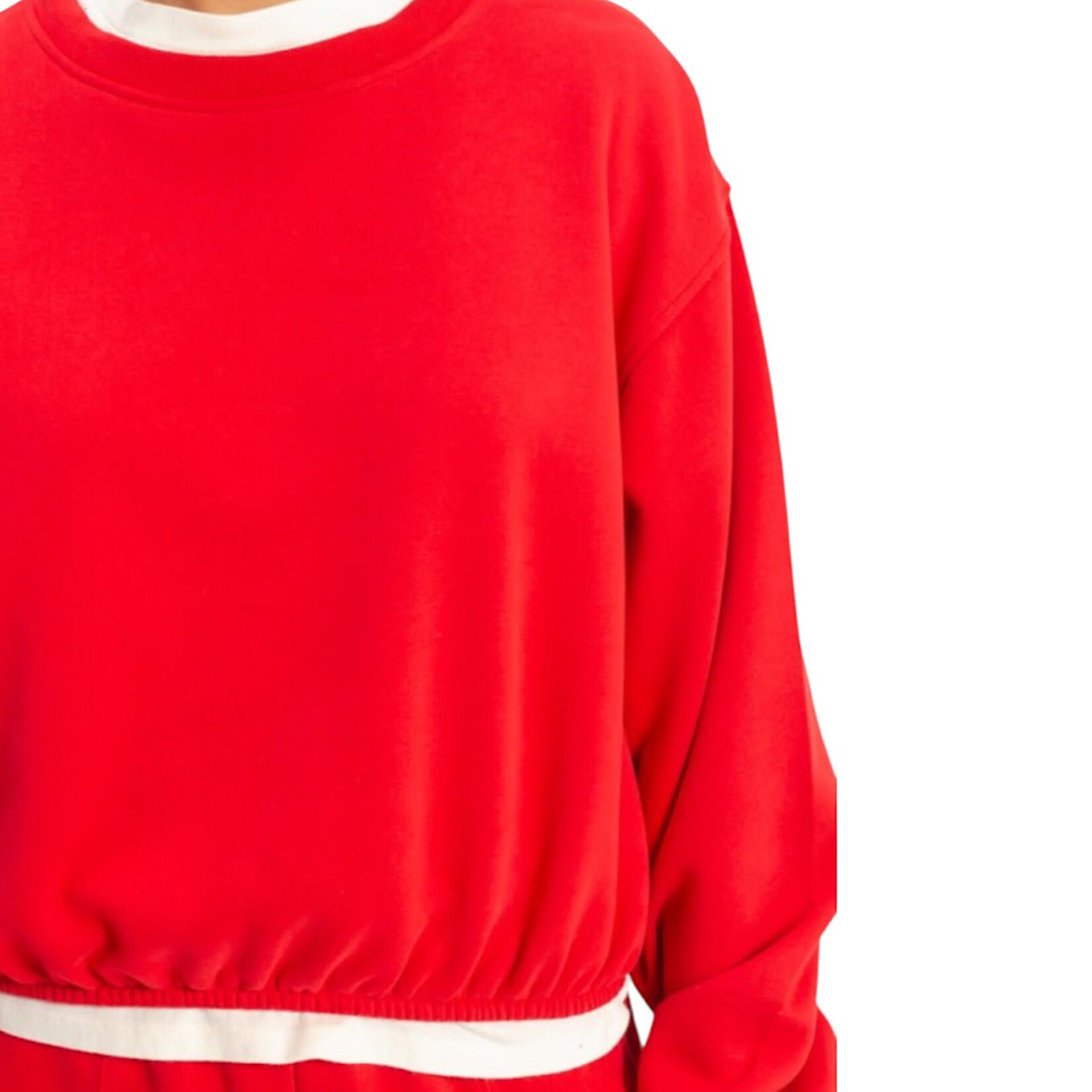 Red Cropped Sweatshirt with Elastic Hem