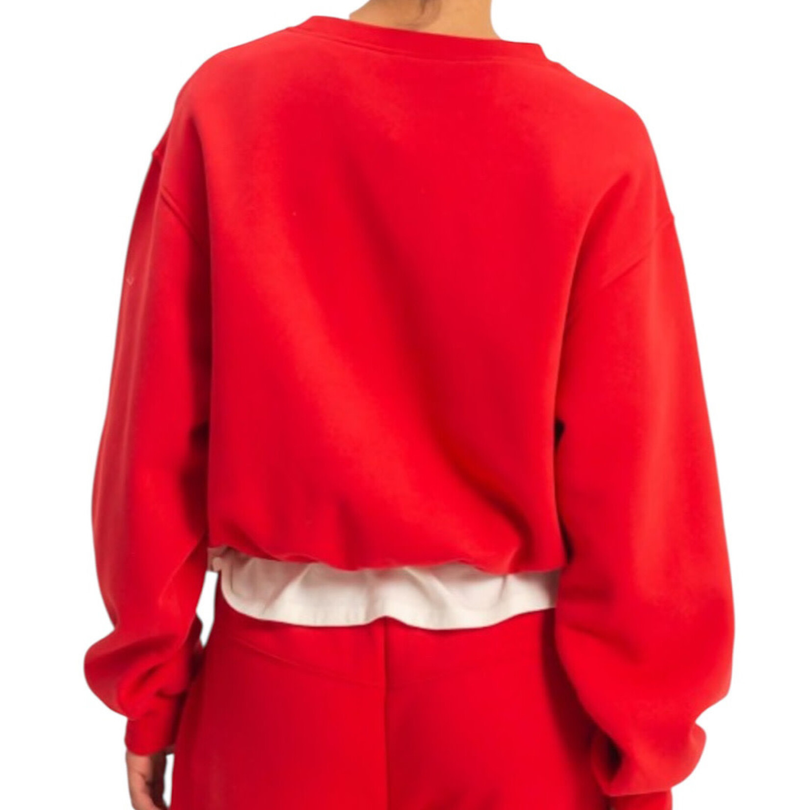 Red Cropped Sweatshirt with Elastic Hem