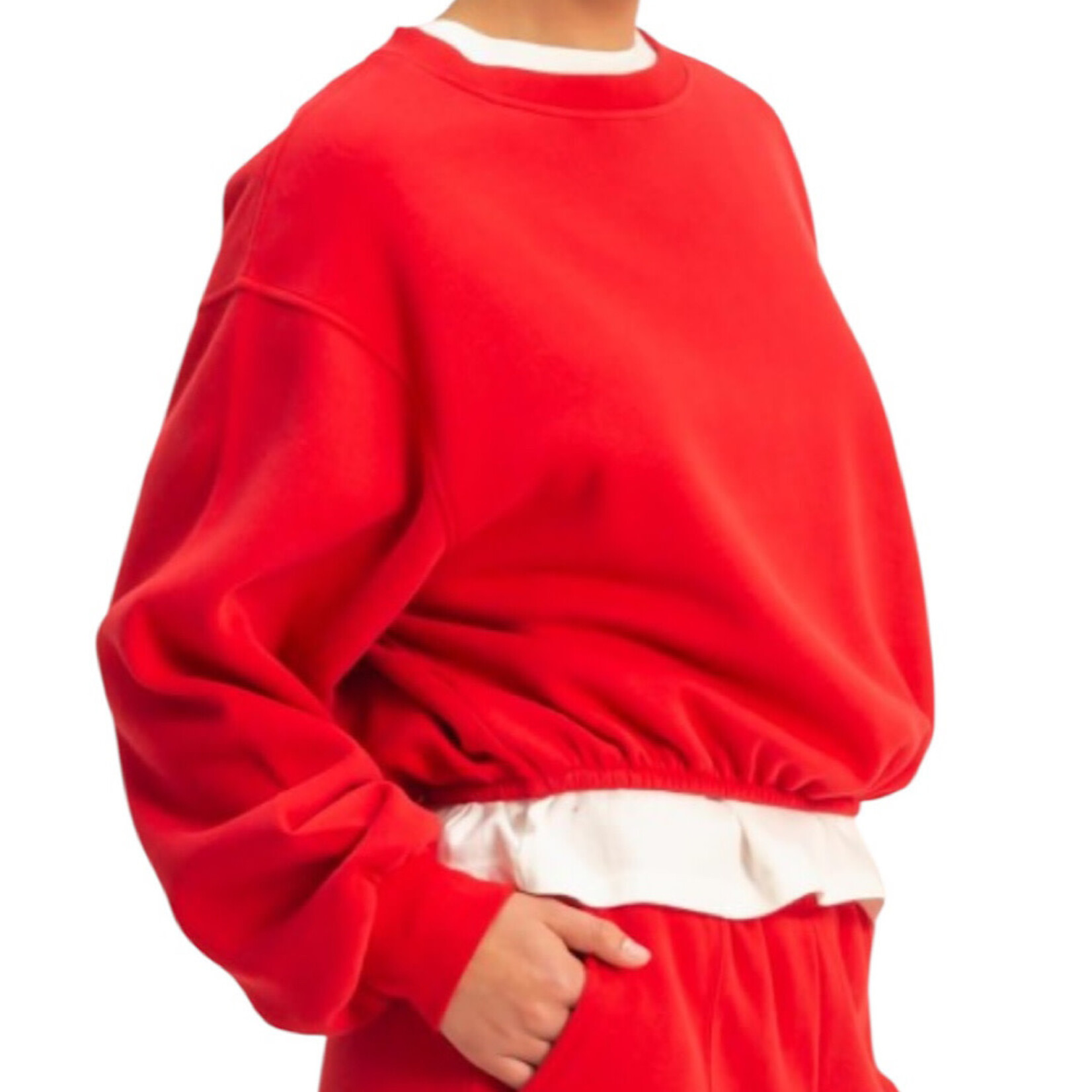 Red Cropped Sweatshirt with Elastic Hem