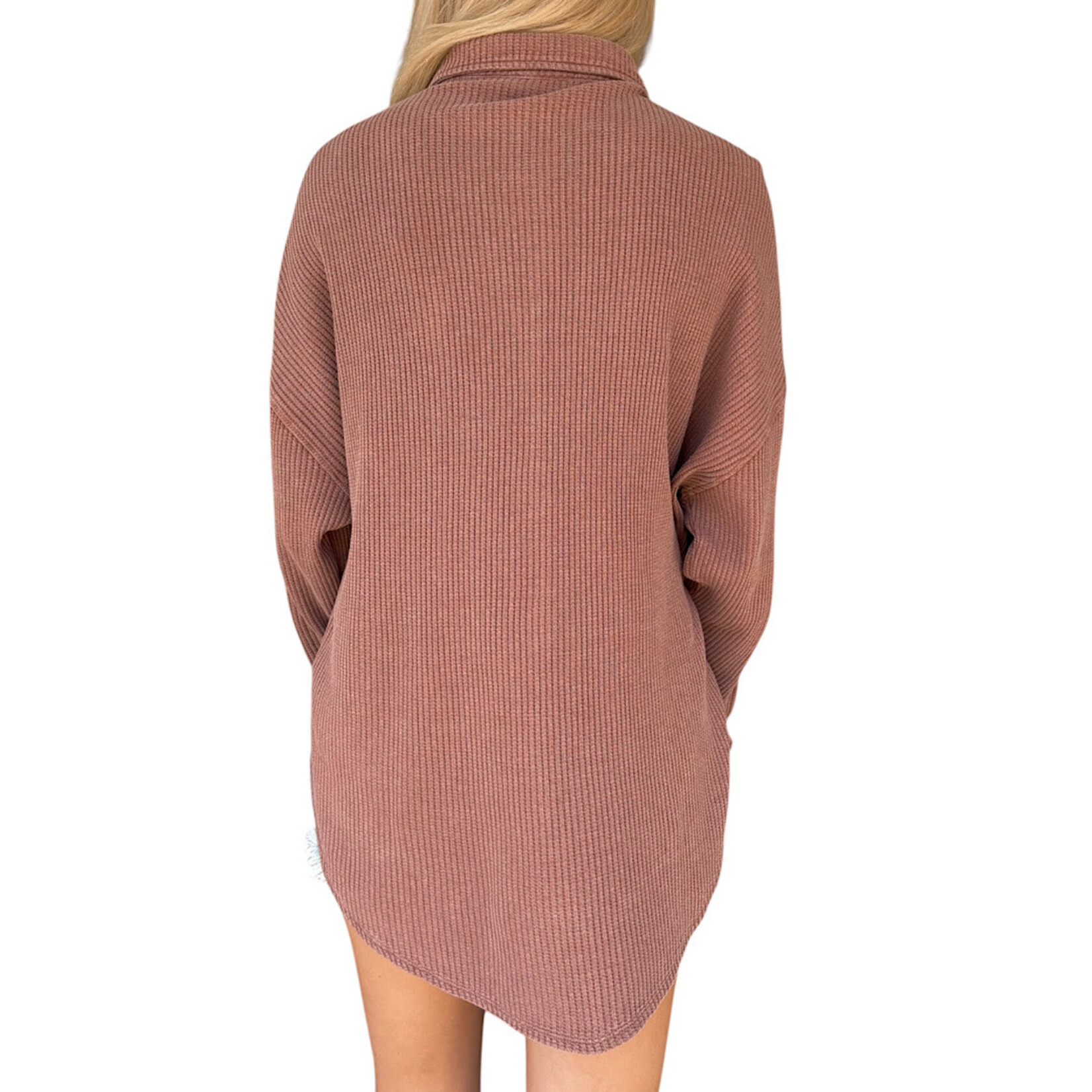 Chestnut Mineral Washed Waffle Knit Shacket