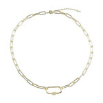 Gold Paper Clip Oval Pendant Necklace