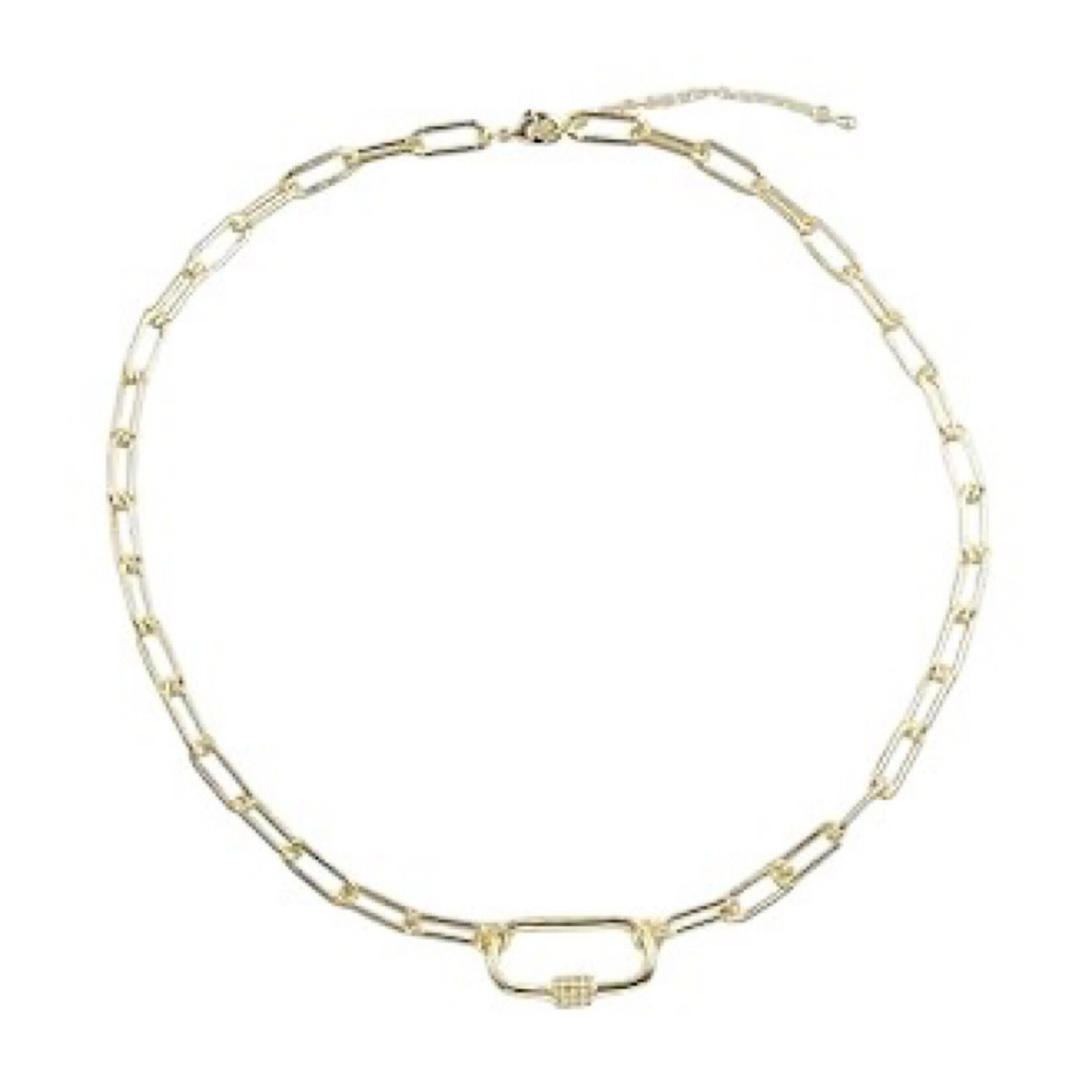Gold Paper Clip Oval Pendant Necklace
