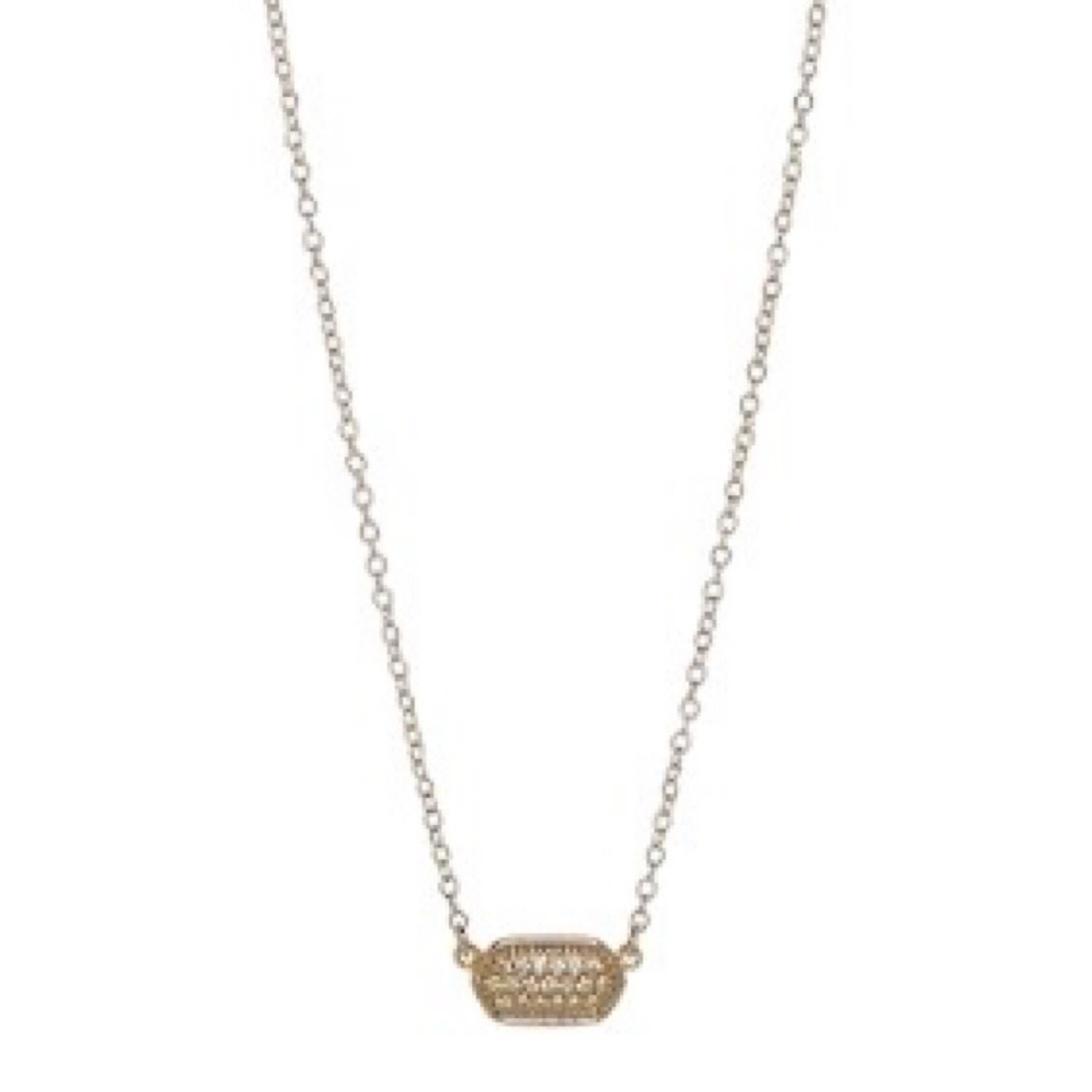 Tiny Gold Hexagon Pave Necklace with White Gold Pendant