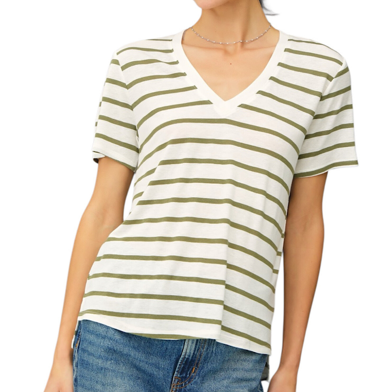 Dark Forest Striped V-Neck Tee