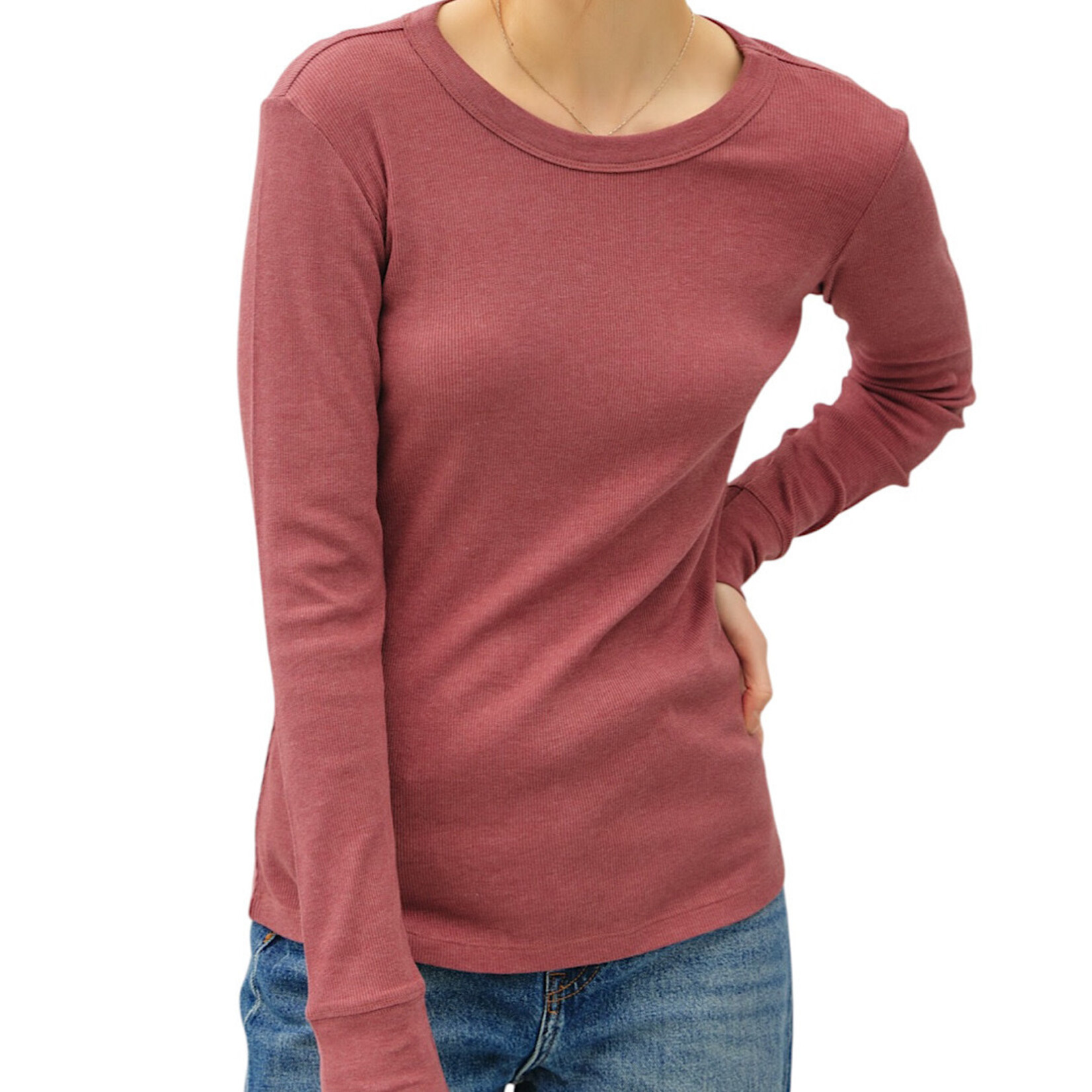 Burgundy Classic Ribbed Long Sleeve Top