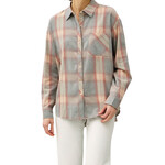 Dusty Coral Classic Plaid Long Sleeve Button Up Top