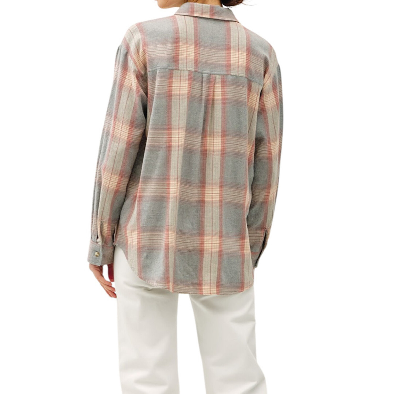 Dusty Coral Classic Plaid Long Sleeve Button Up Top