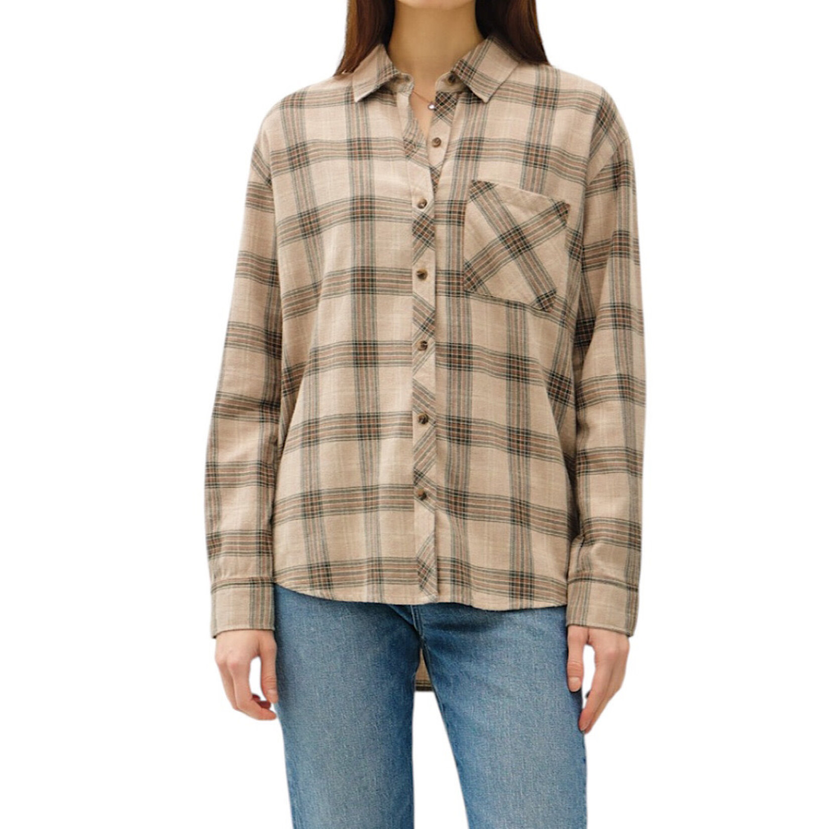 Mushroom Classic Plaid Long Sleeve Button Up Top