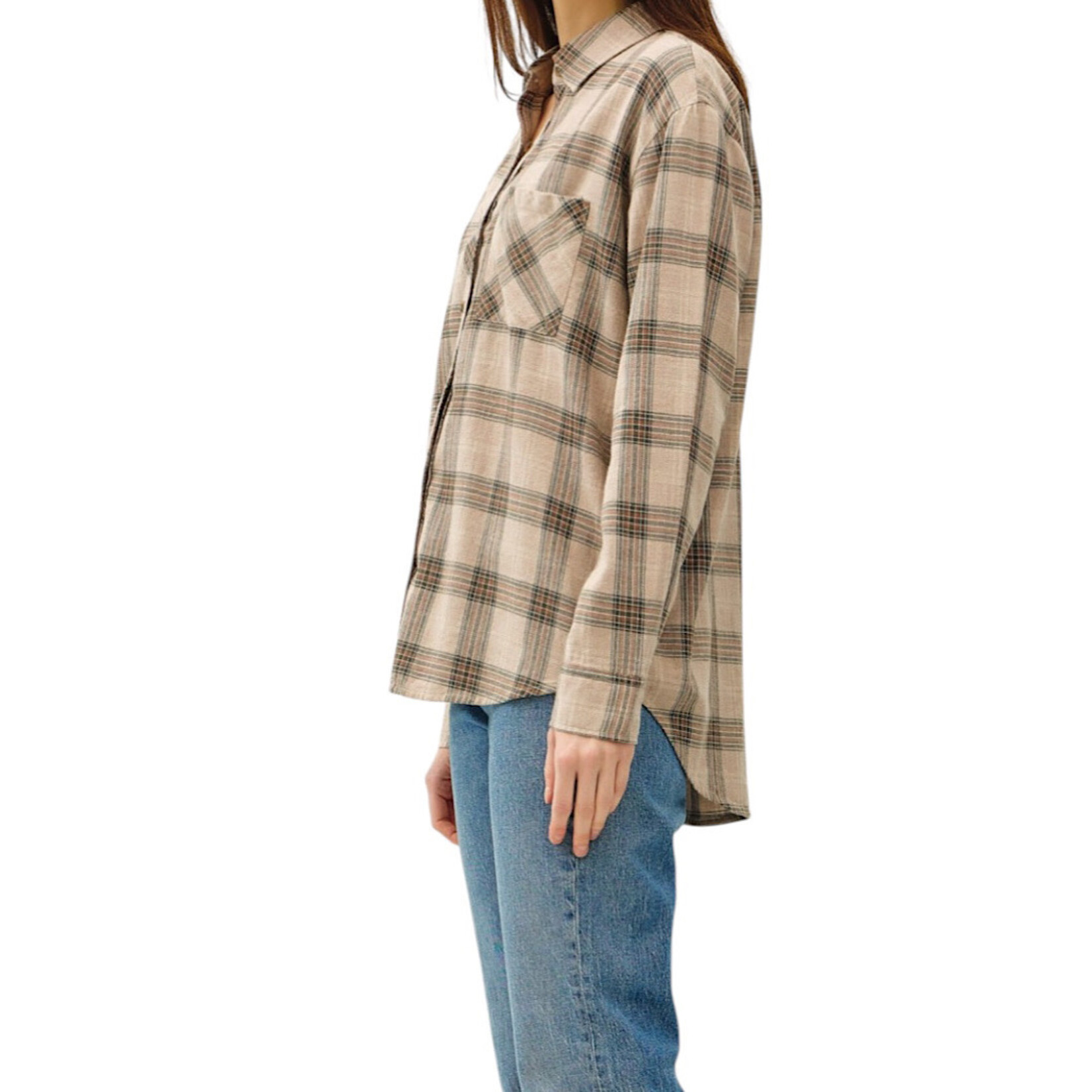 Mushroom Classic Plaid Long Sleeve Button Up Top