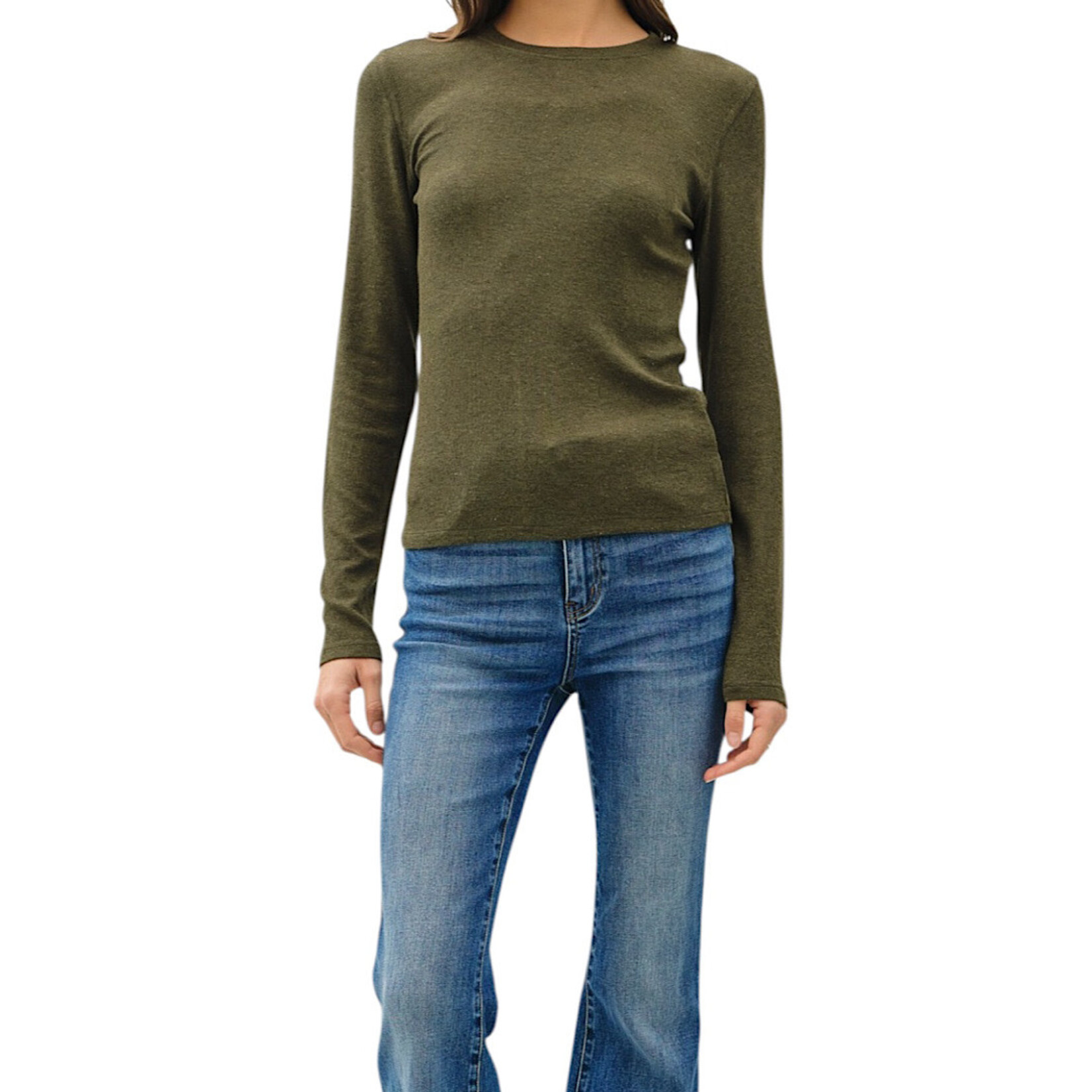 Winter Forest Ribbed Classic Crewneck Long Sleeve Top