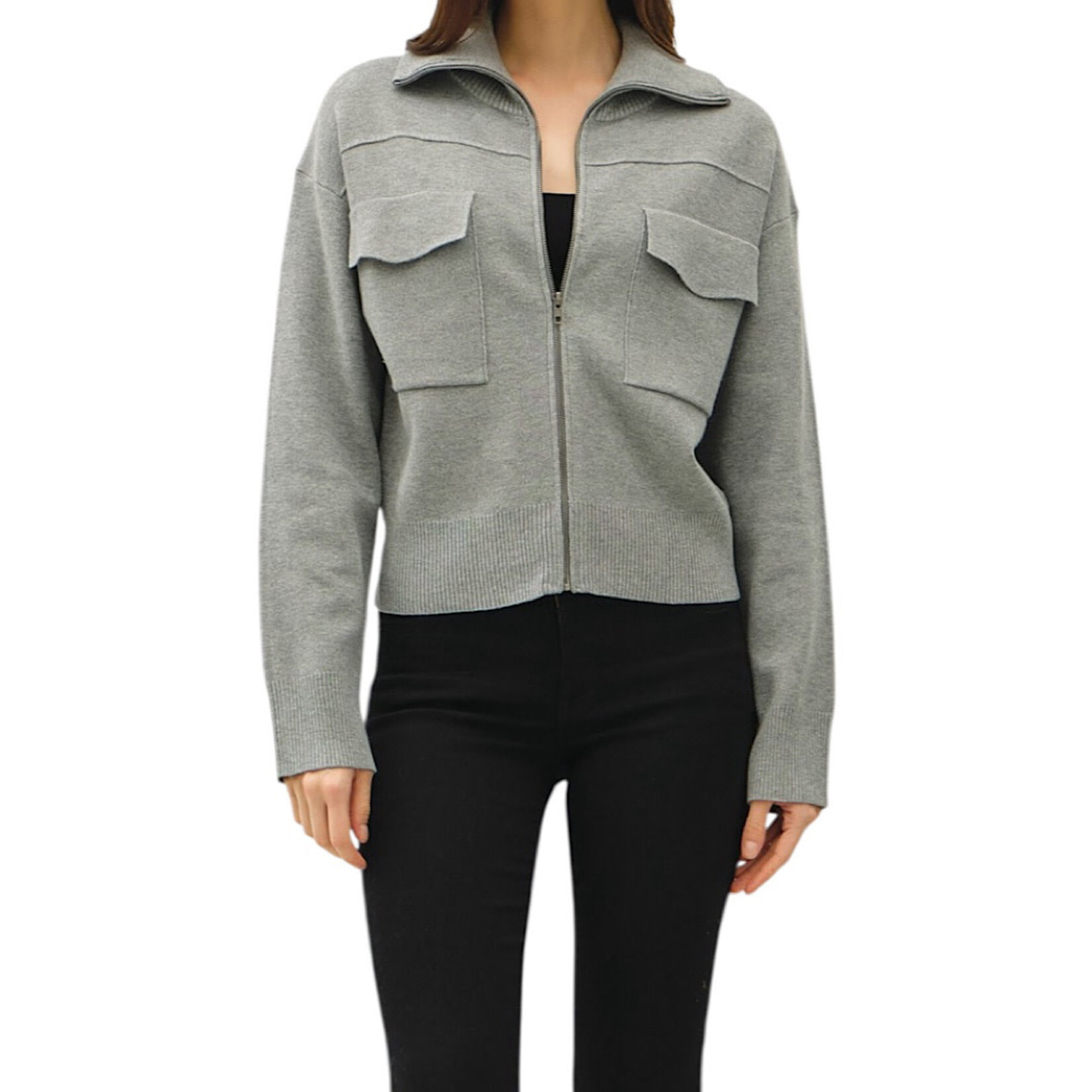 Heather Grey Zip Up Sweater Jacket