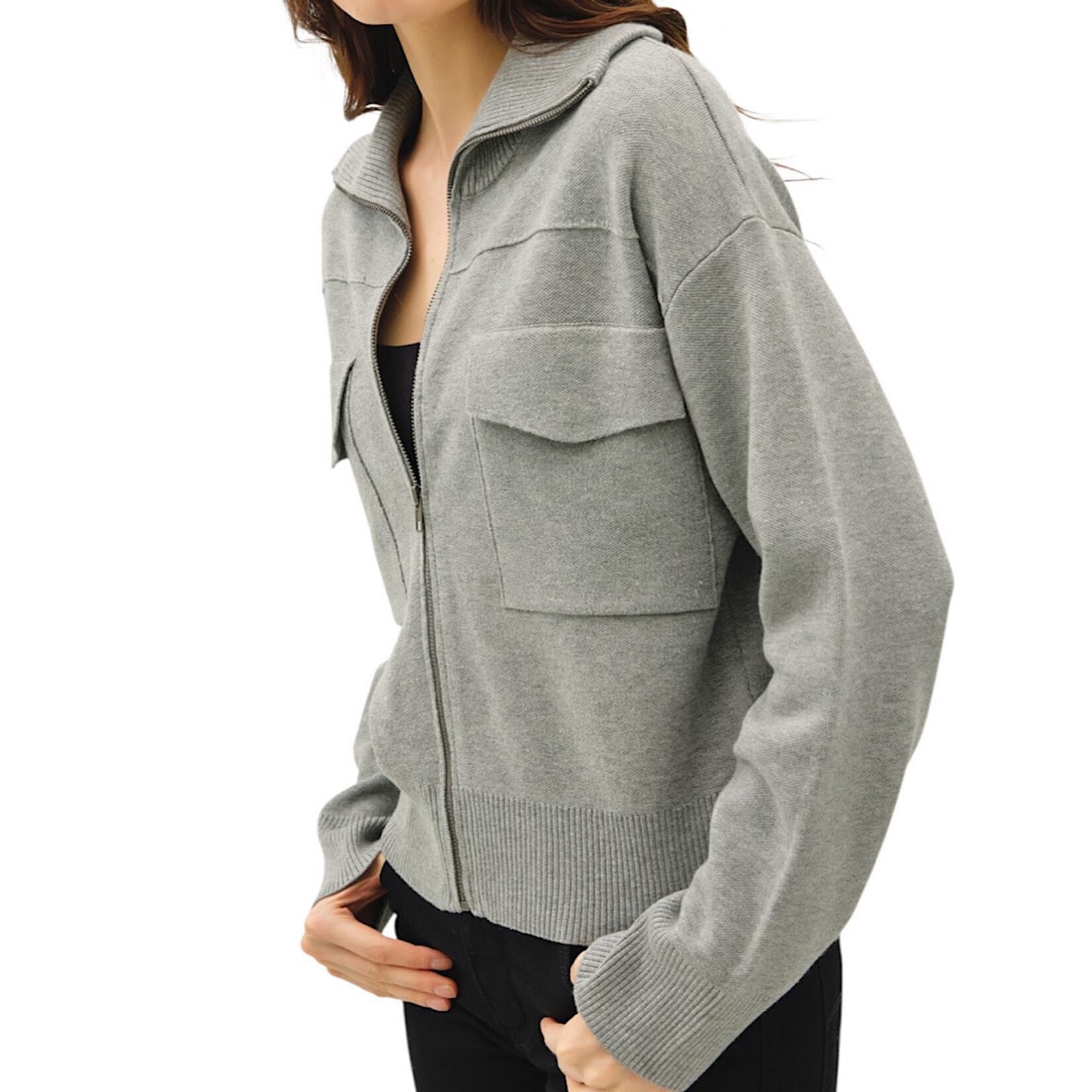Heather Grey Zip Up Sweater Jacket