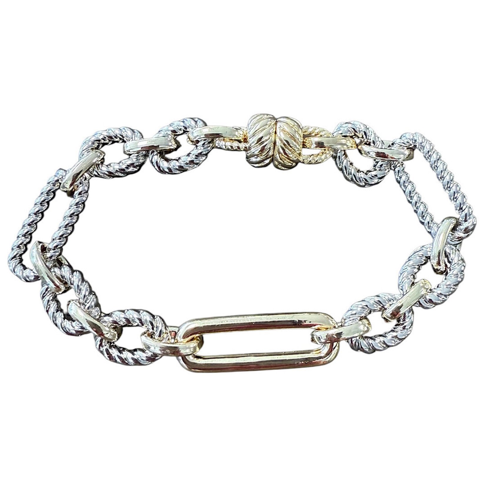 14K Gold Dipped Two Tone Multi Design Bracelet
