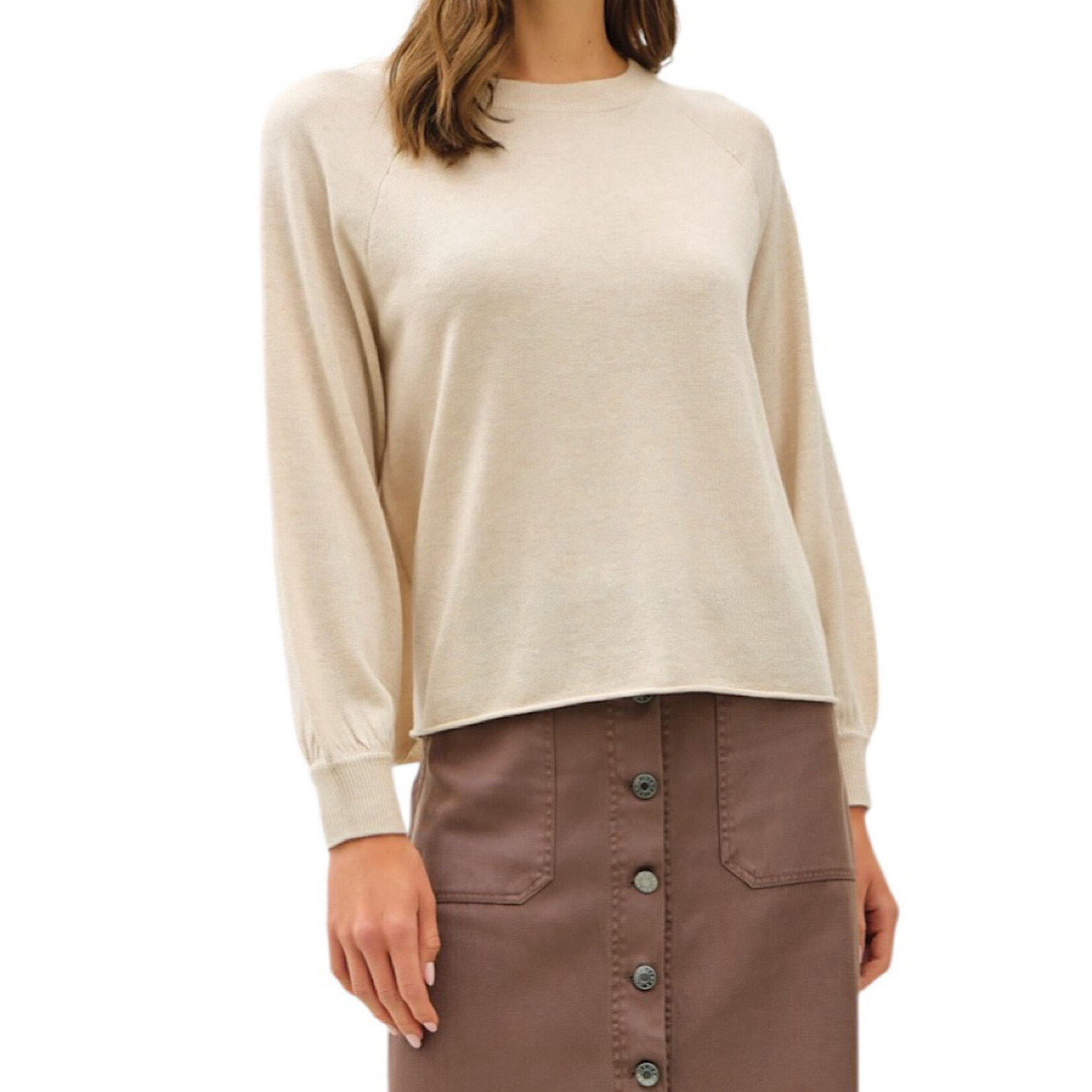 Oatmeal Classic Round Neck Long Sleeve Top