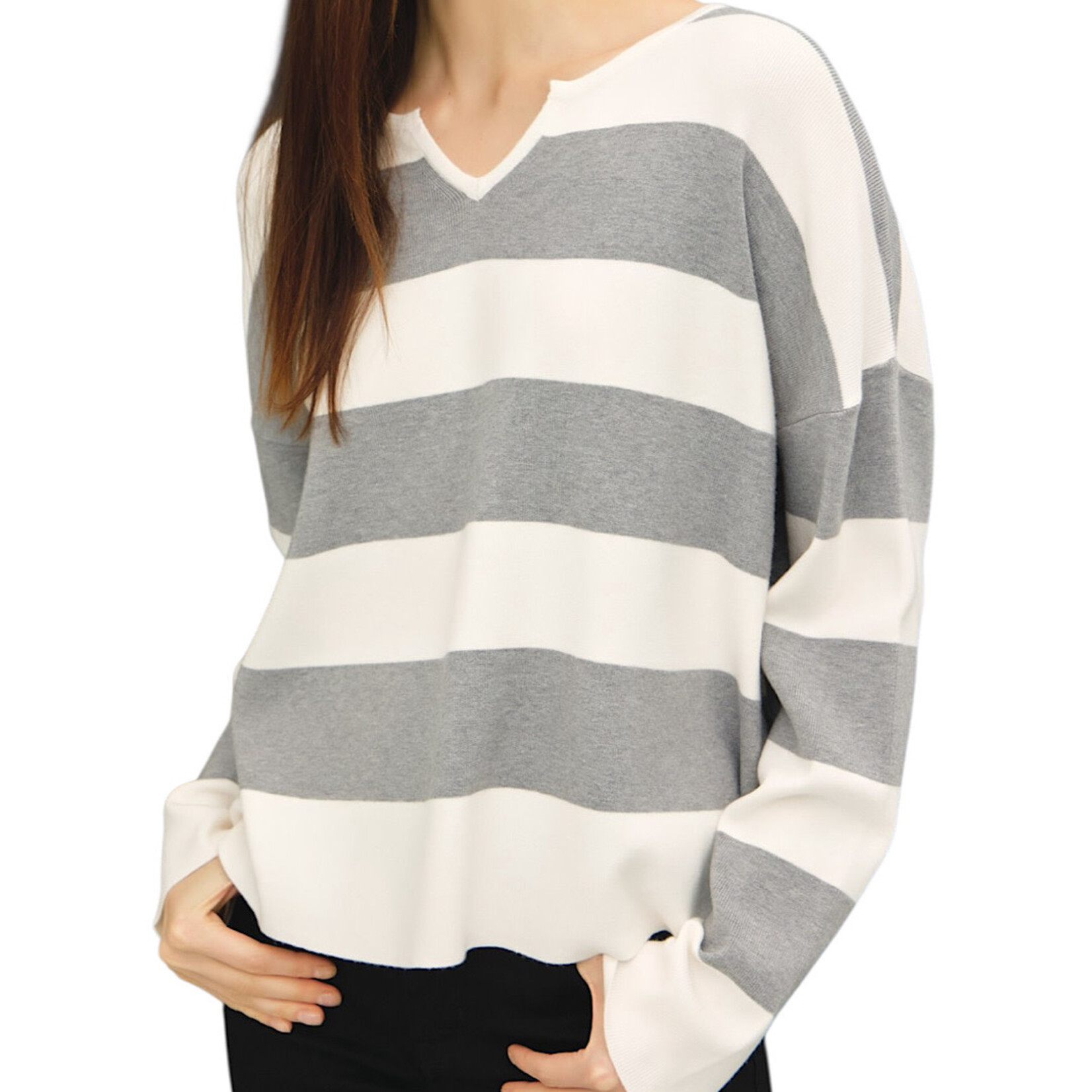 Heather Grey Striped Sweater Top