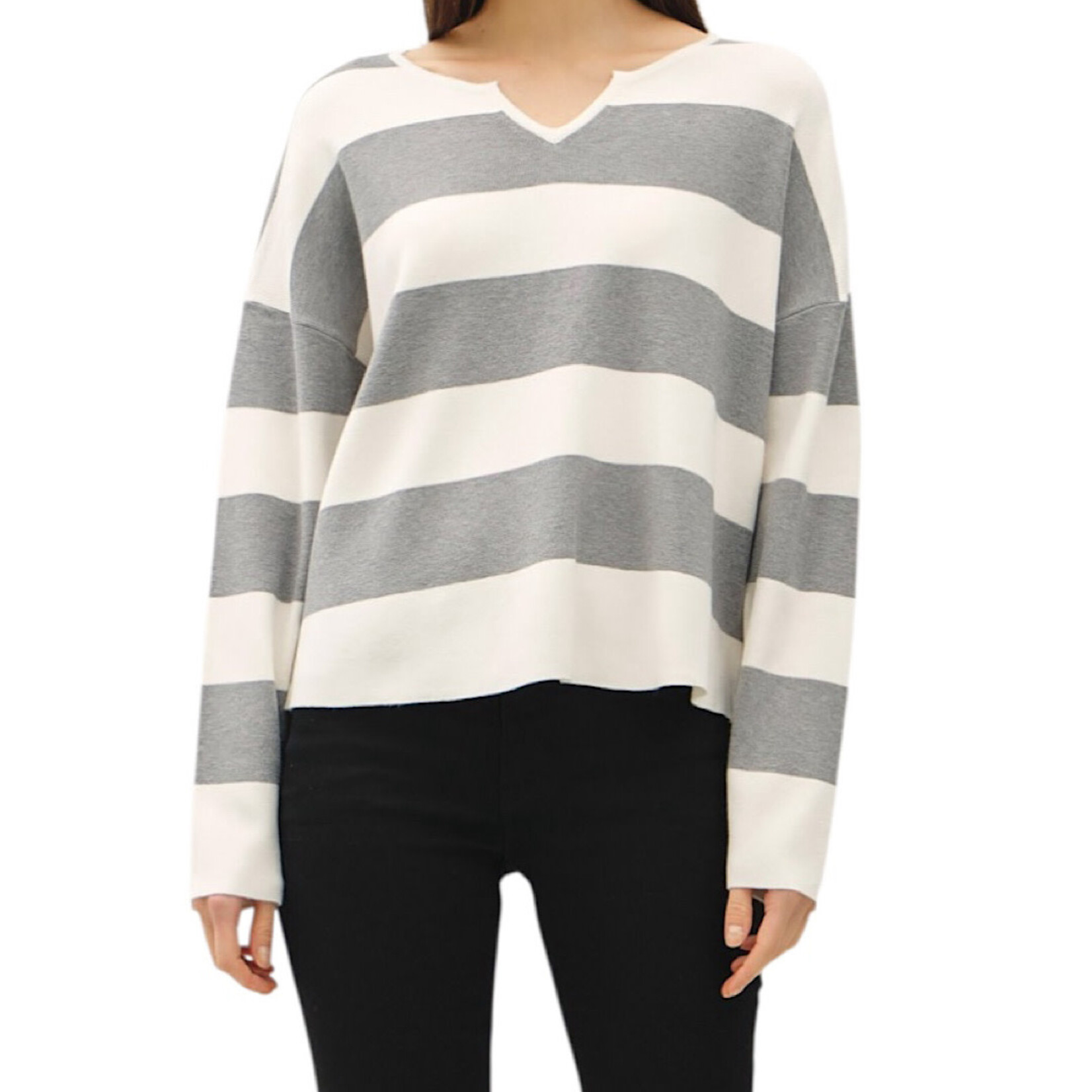 Heather Grey Striped Sweater Top
