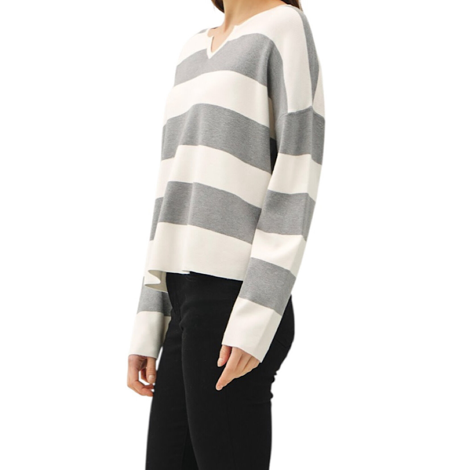 Heather Grey Striped Sweater Top